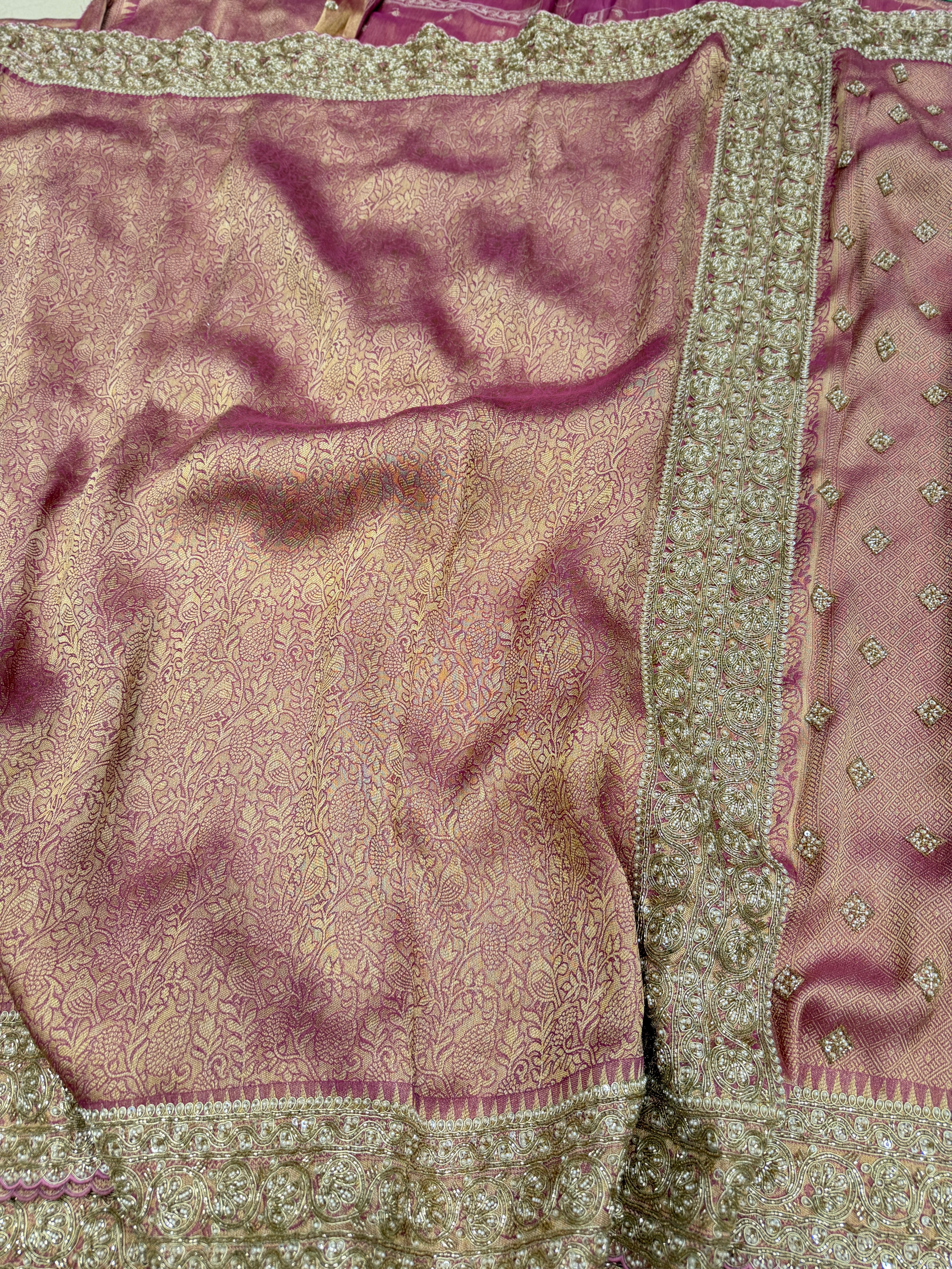 Purple Crepe Tissue Weaved Moti Cutana Embroidery Saree