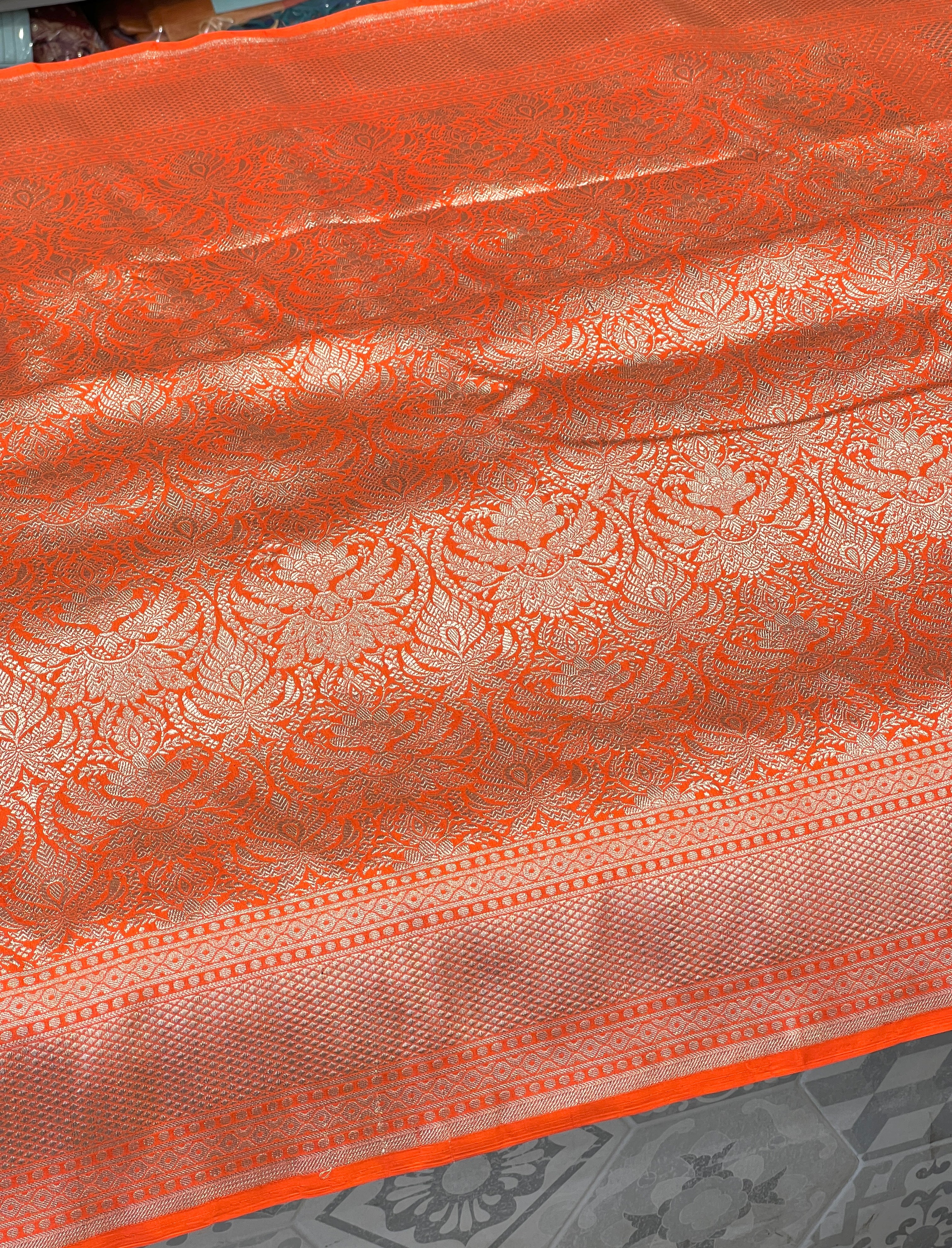 Orange Brocade Katan Silk Saree