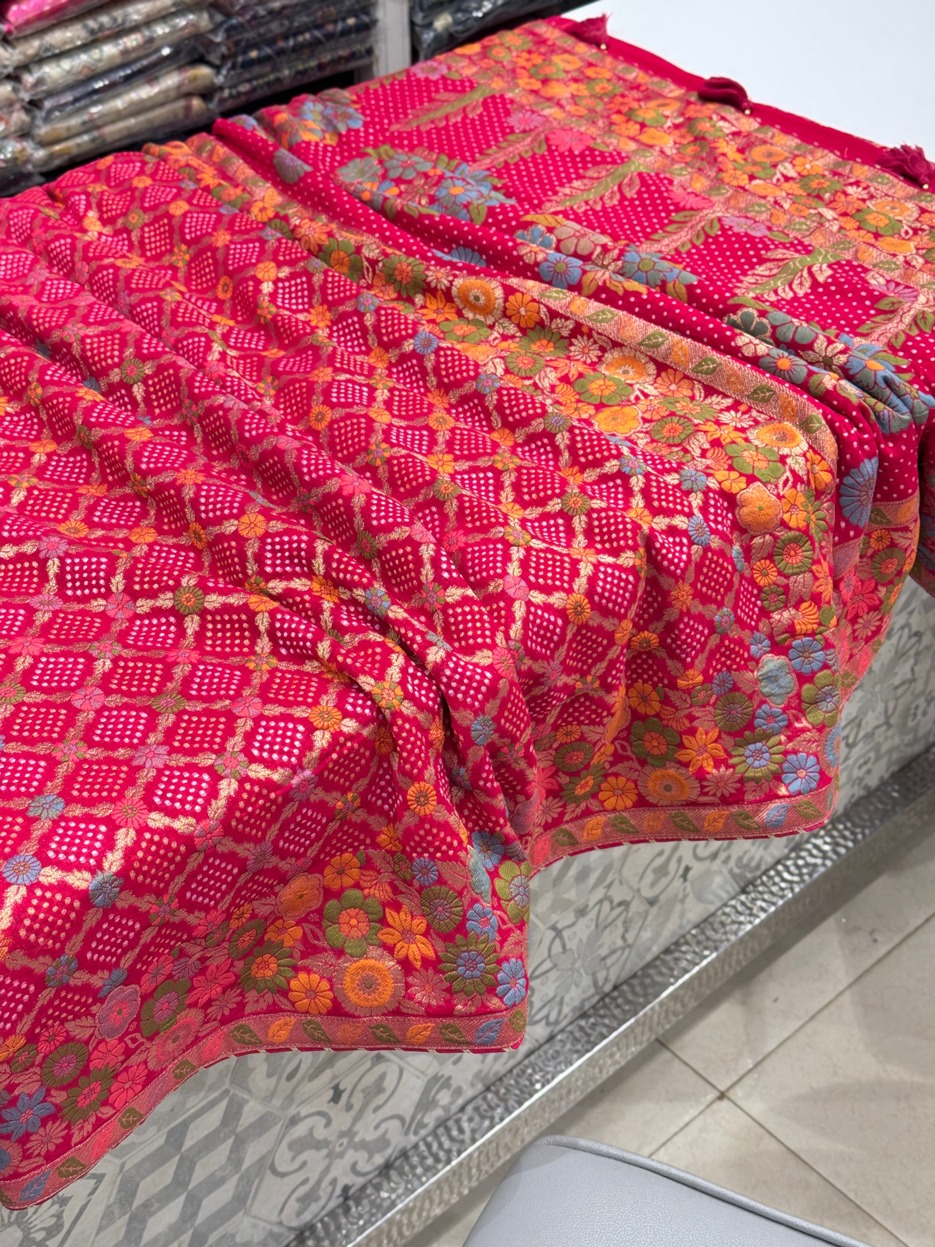 Rani Woven Bandhej Meenakari Saree