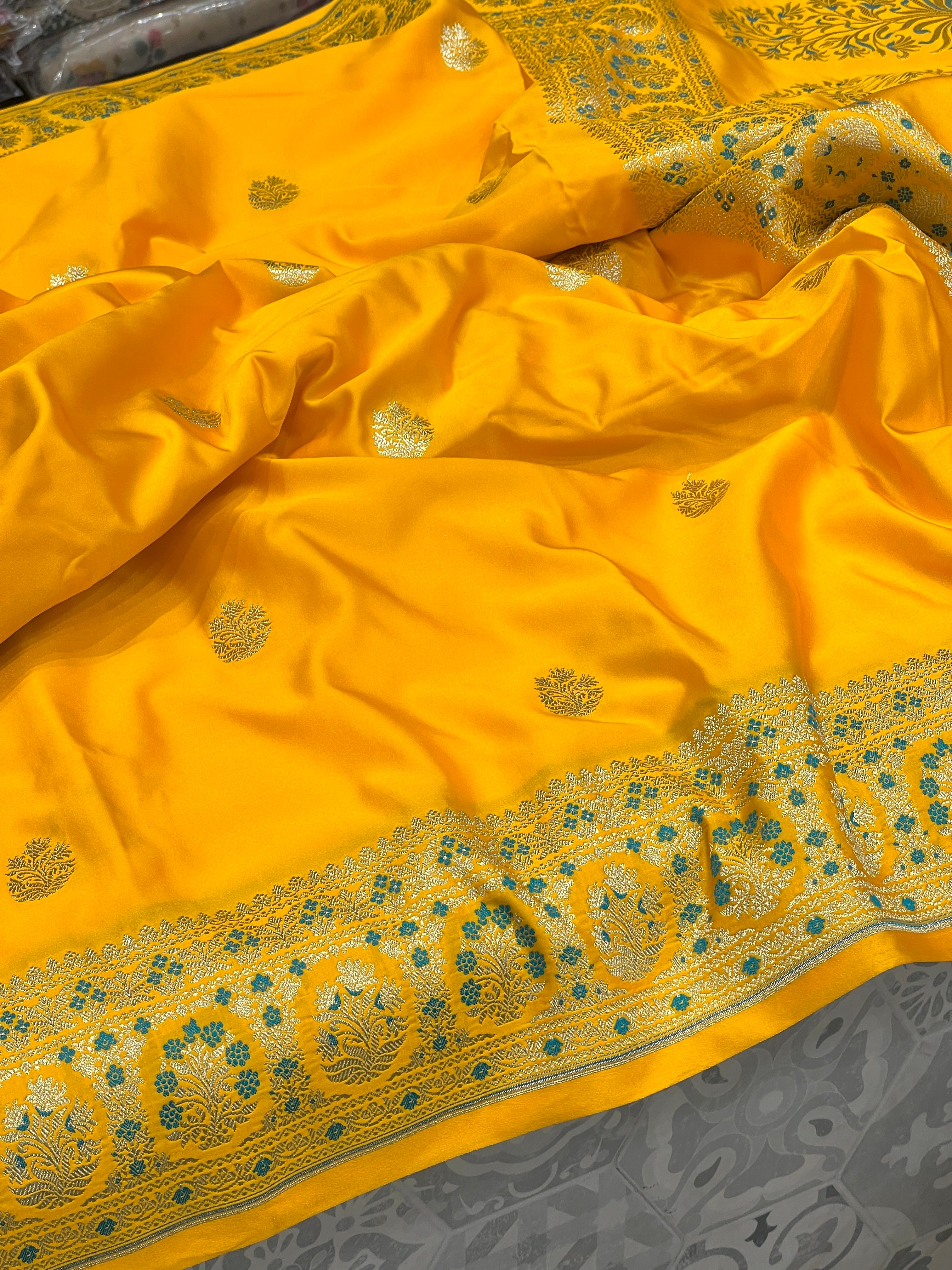 Bright Yellow Banarasi Butta Saree