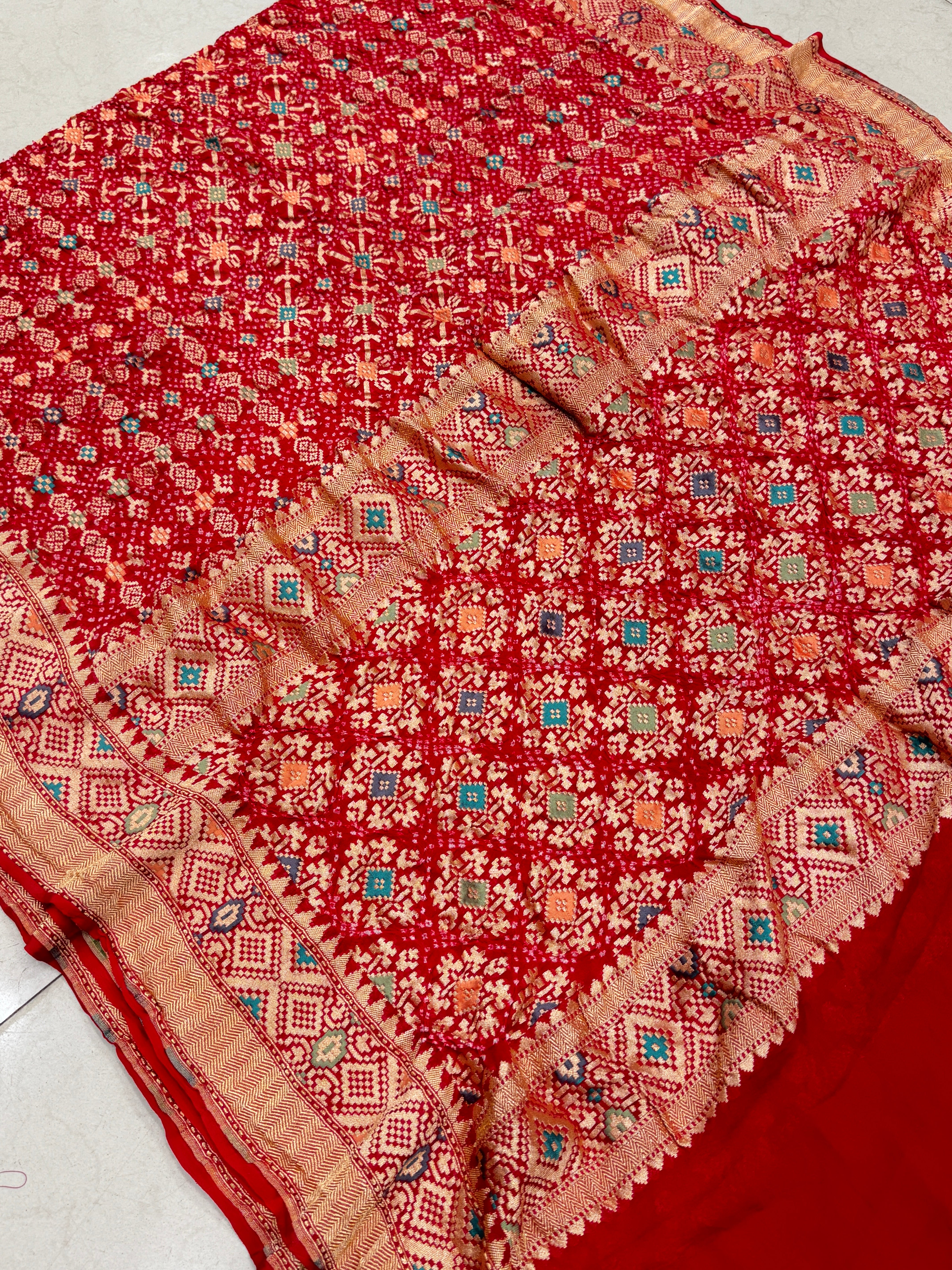 Red Bandhej Meenakari Bandhej Patola Weave Saree