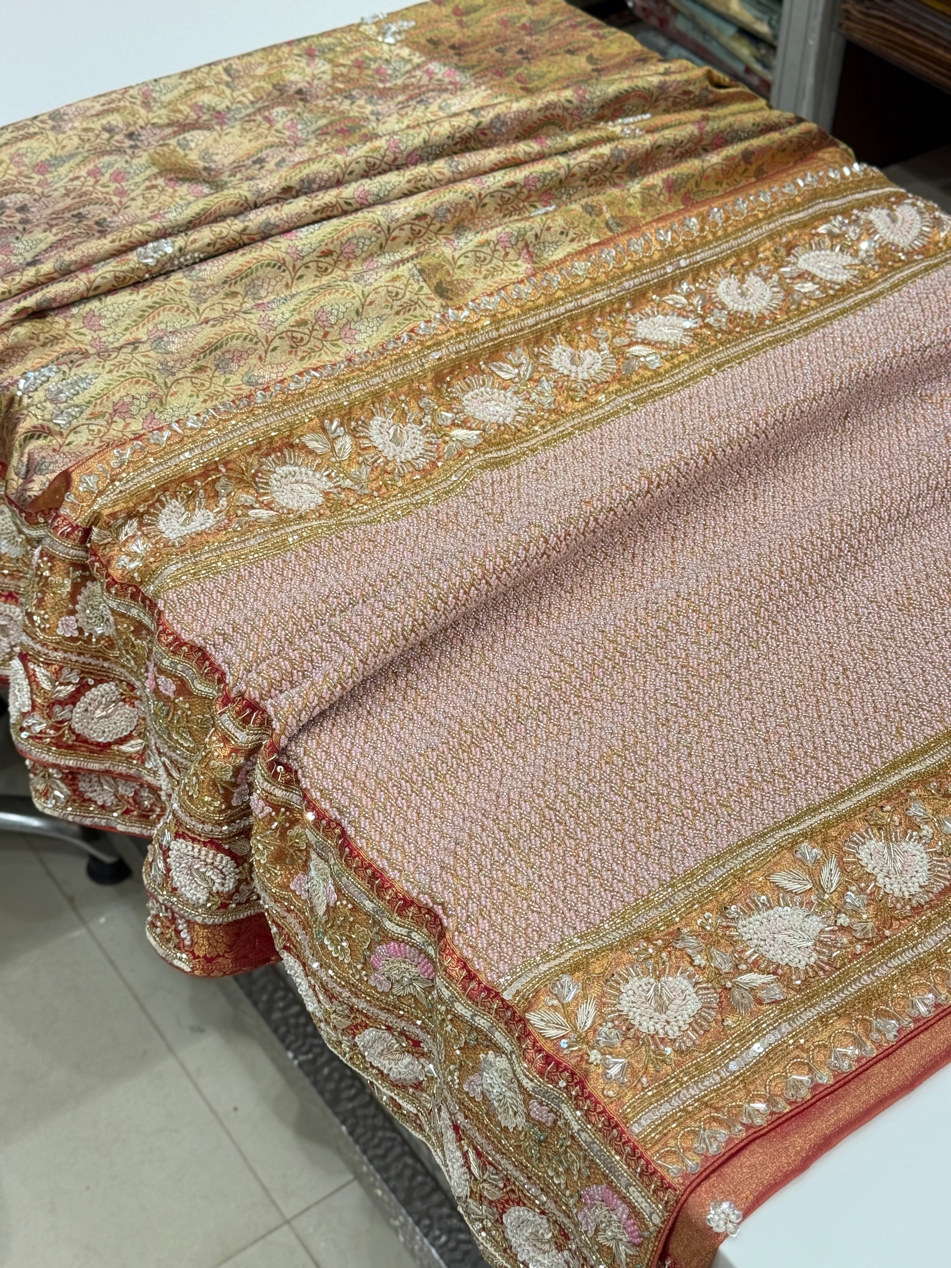 Meenakari Tissue Kanjivaram Hand Embroidery Saree