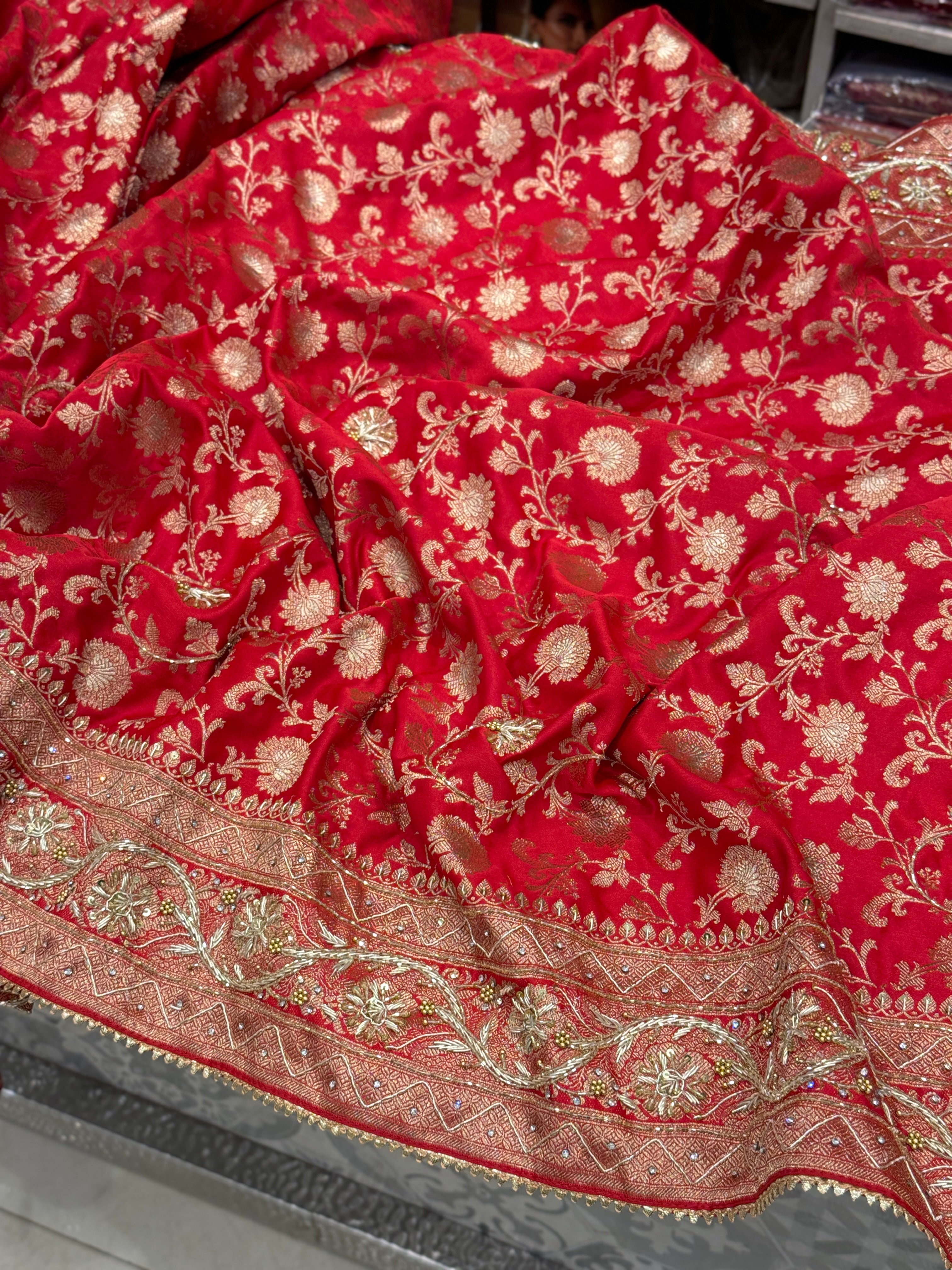 Red Banarasi Zardosi Embroidery Saree