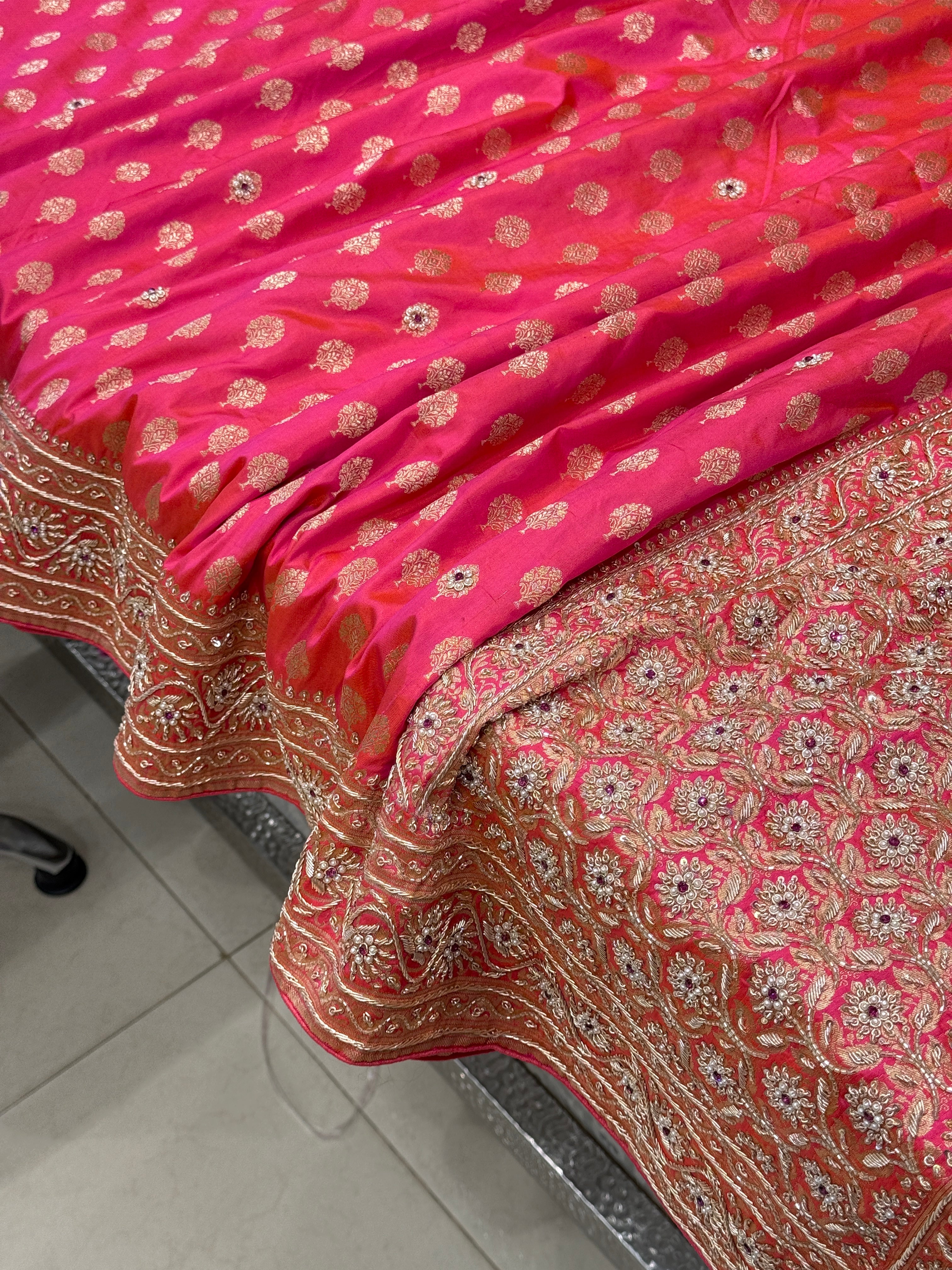 Rani Buttis Handloom Banarasi Pure Katan Zardosi Embroidery Saree