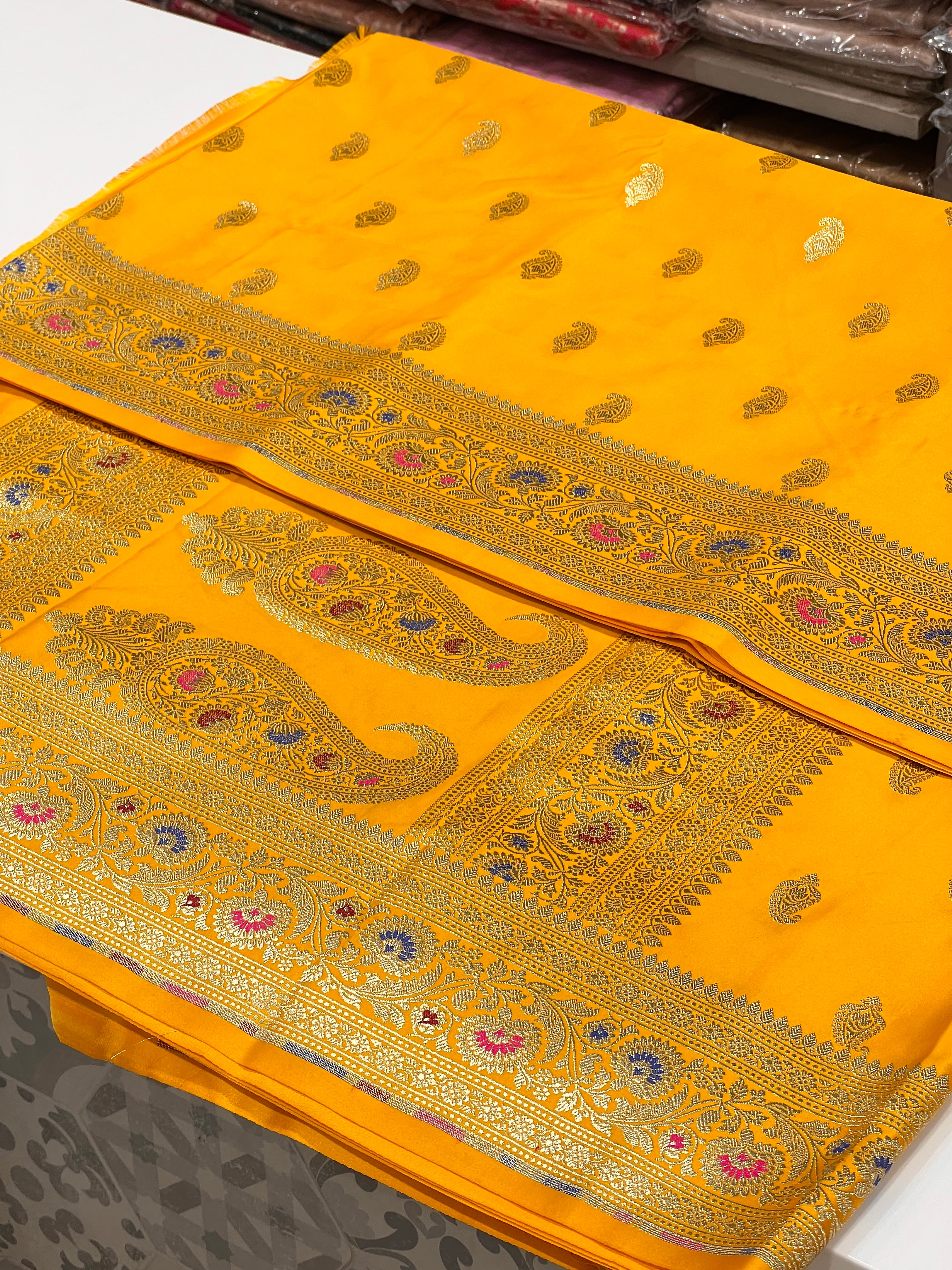 Yellow Banarasi Silk Meenakari Saree