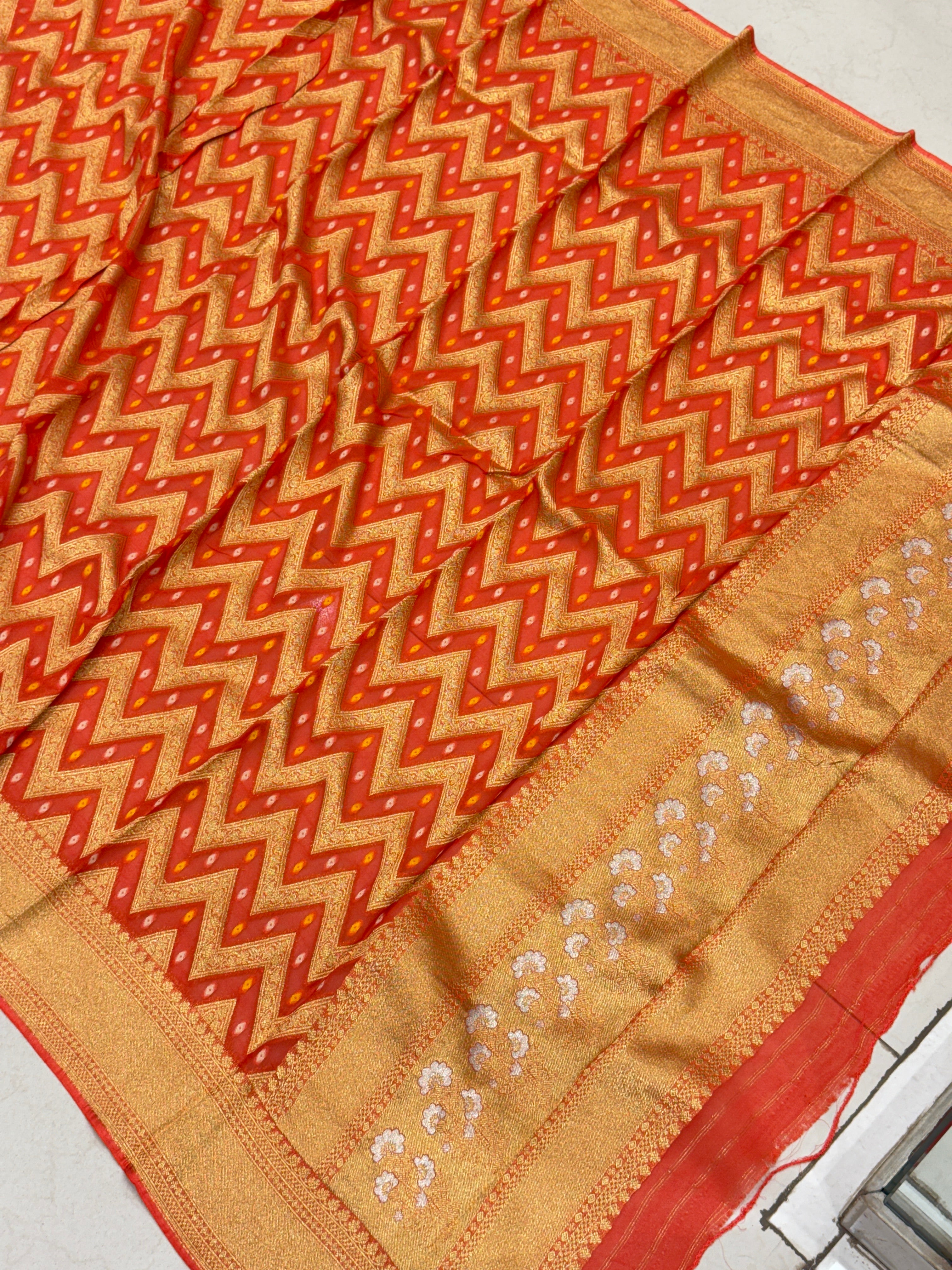 Orange Georgette Woven Bandhej Dupatta