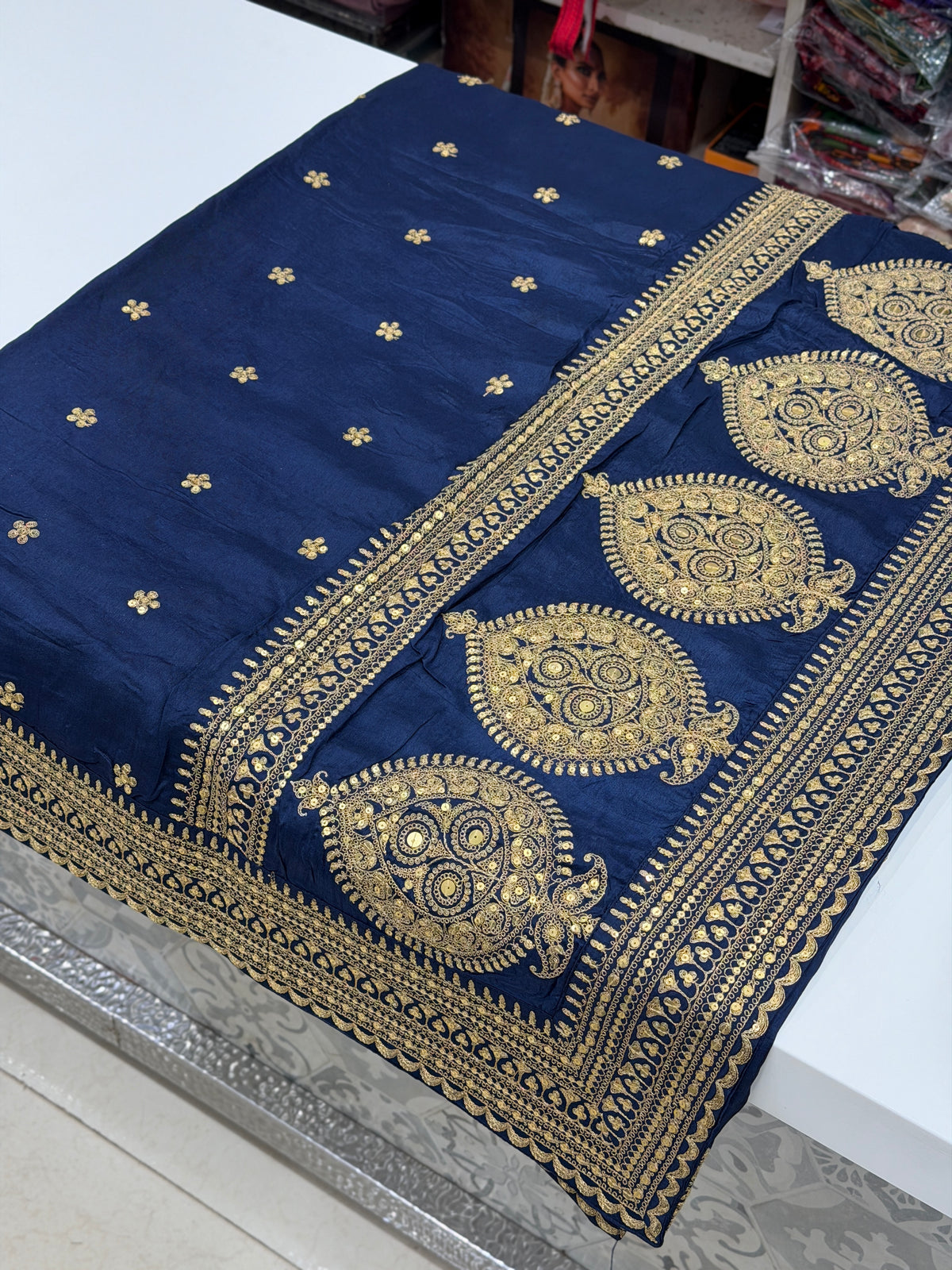 Blue Buttas Pallu Sabyasachi Inspired Marodi Embroidery Zardosi Saree