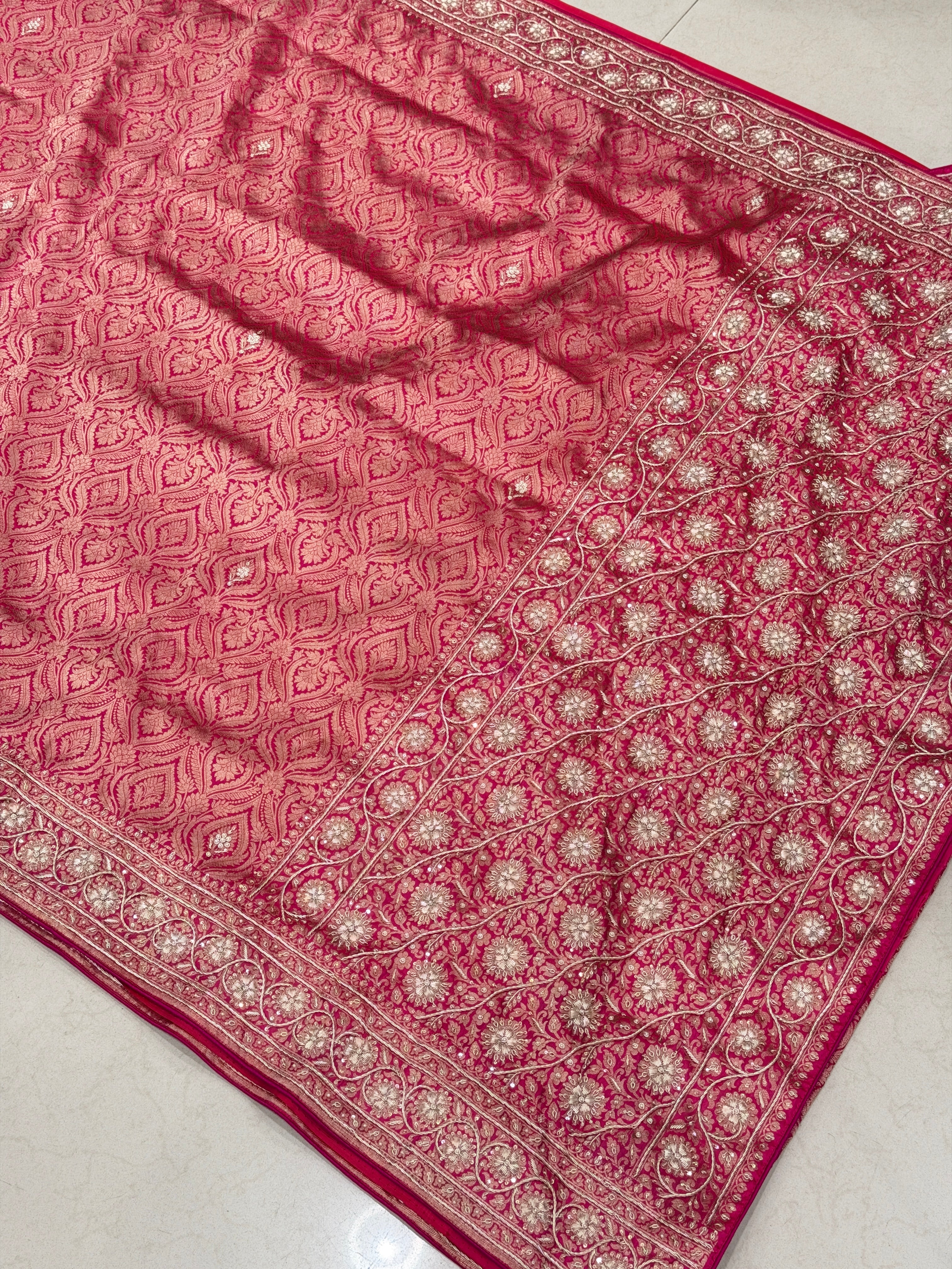 Rani Brocade Banarasi Katan Zardosi Hand Embroidery Saree