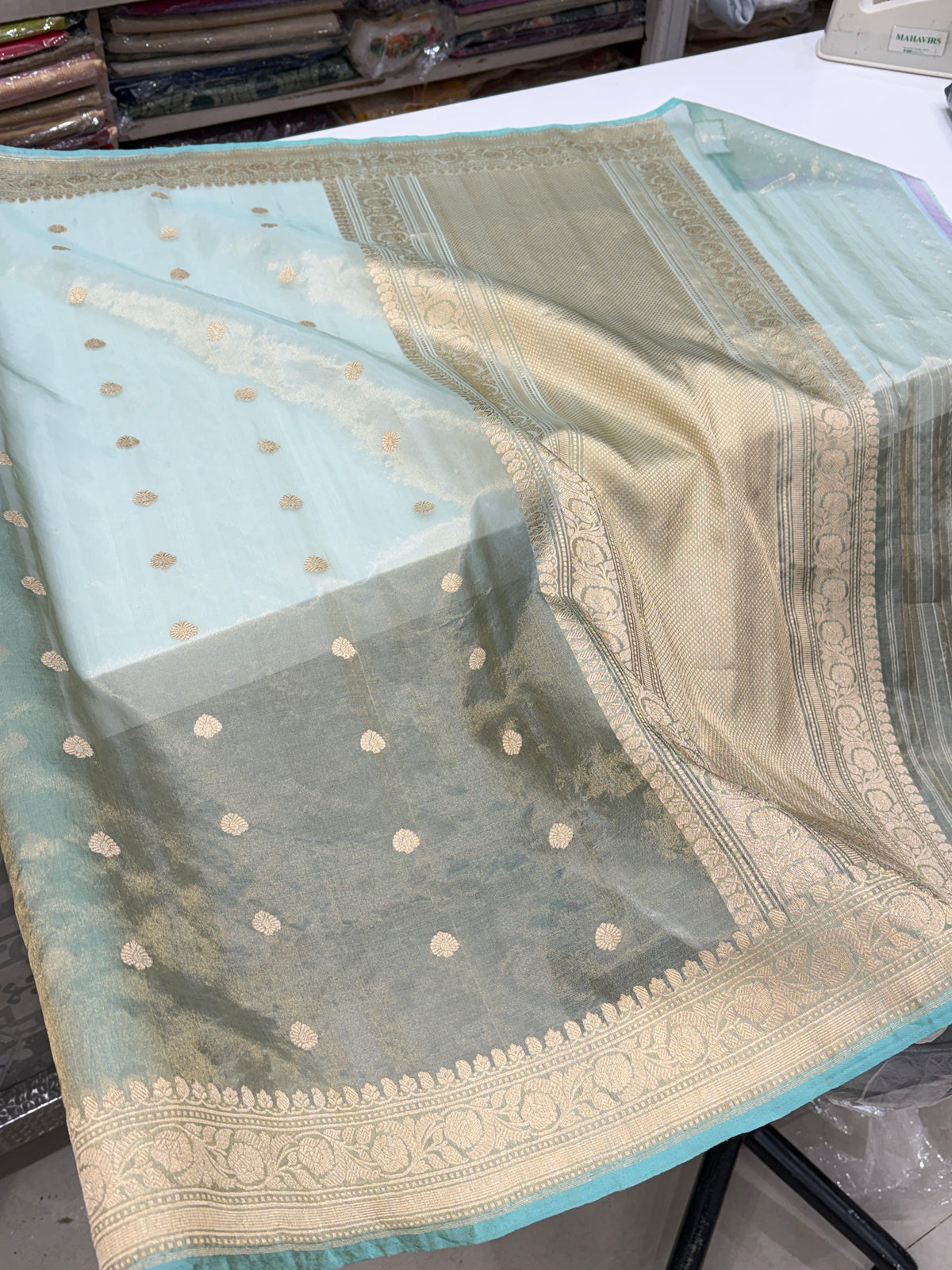 Sea Green Kadwa Weave Handloom Banarasi Tissue Saree