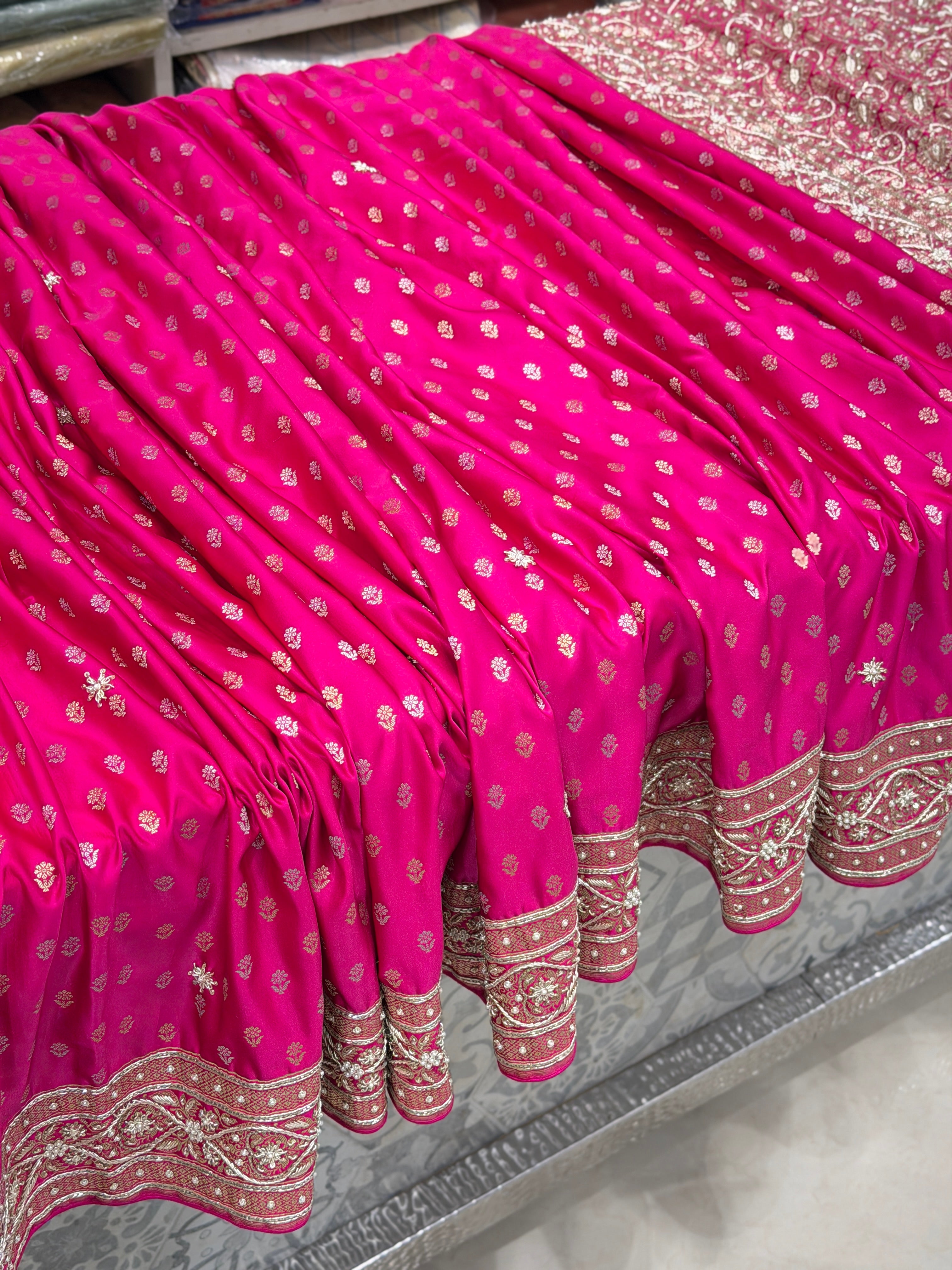 Rani Banarasi Silk Sona Roopa Buttis Zardosi Hand Embroidery Saree