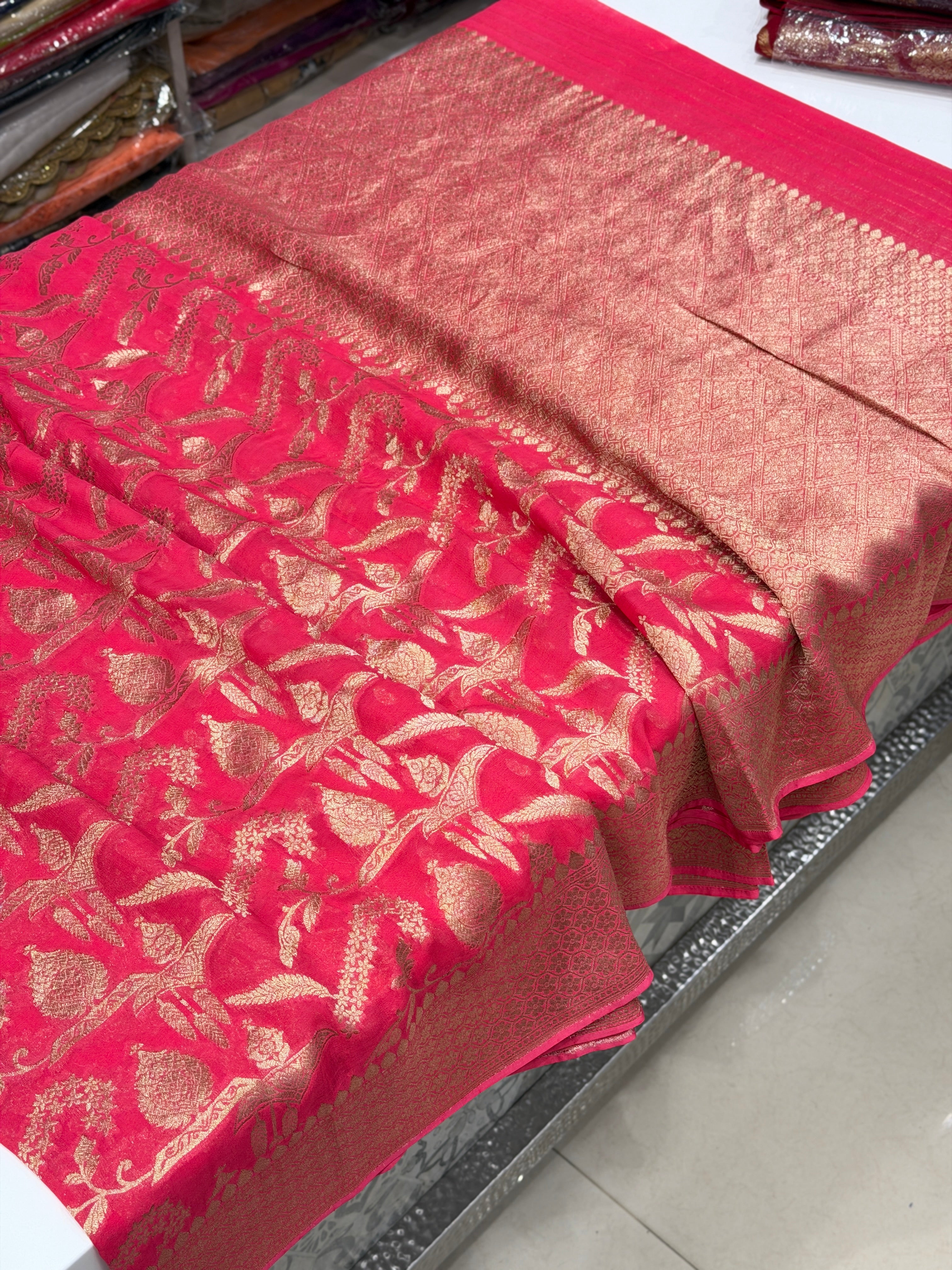 Aboli Pink Crown Jaal Banarasi Khaddi Georgette Saree
