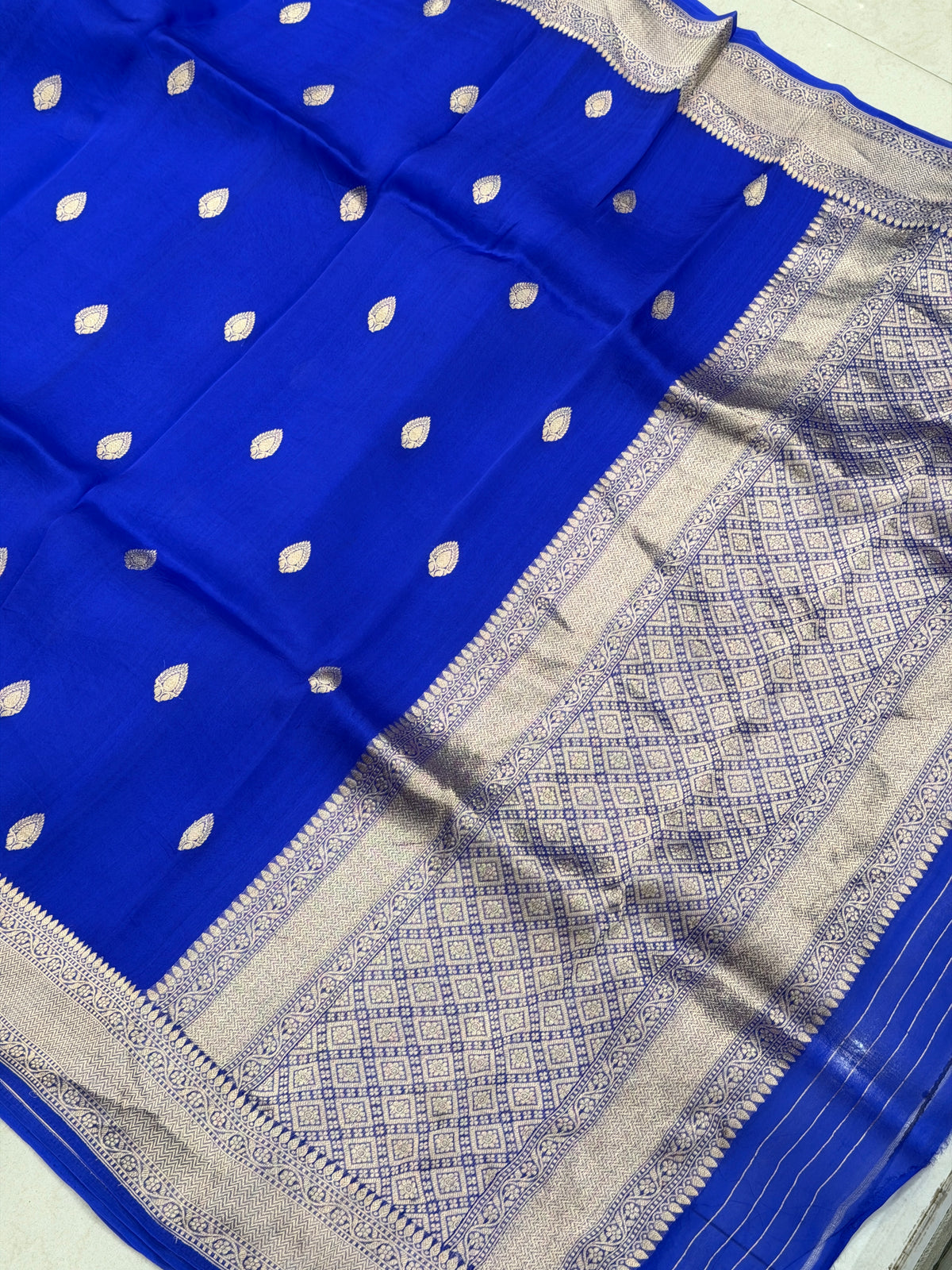 Royal Blue Keri Buttis Handloom Banarasi Kora Silk Saree