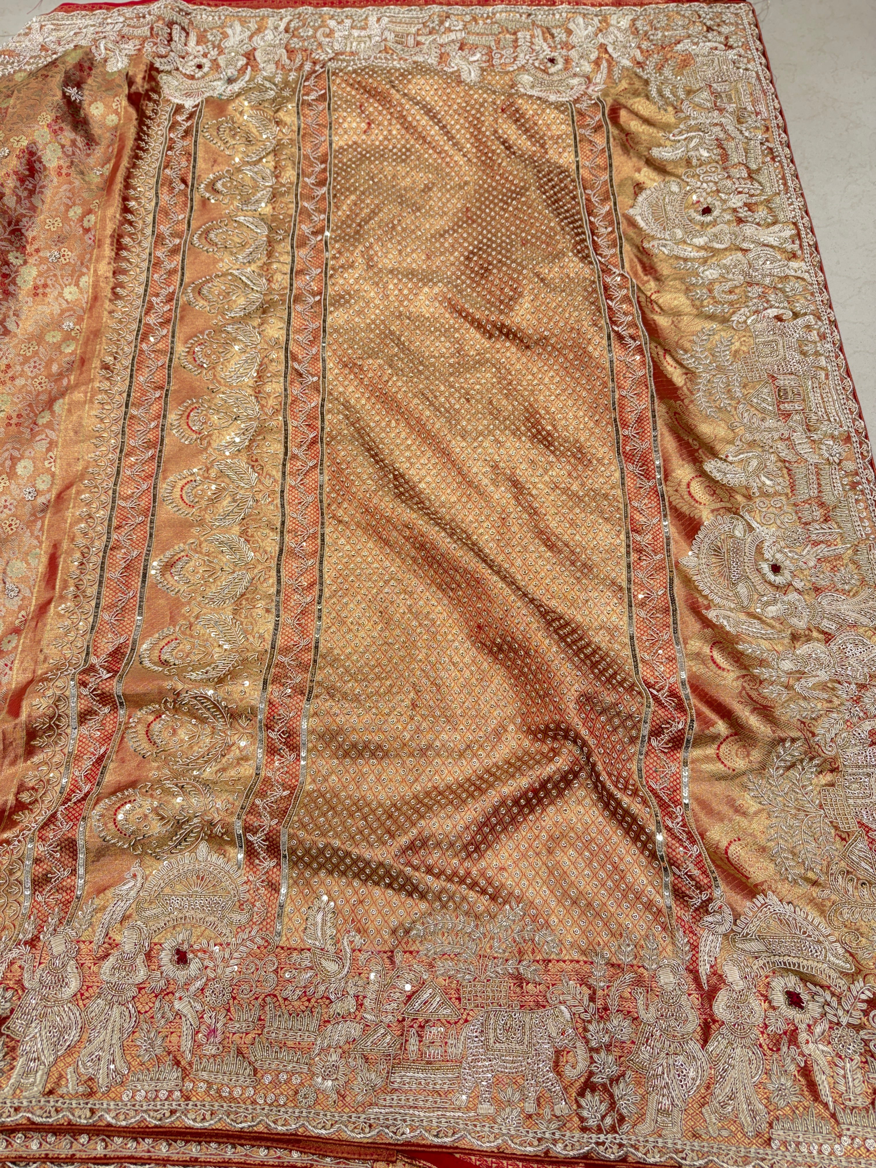 Red Tissue Kanjivaram Zardosi Doli Hand Embroidery Saree