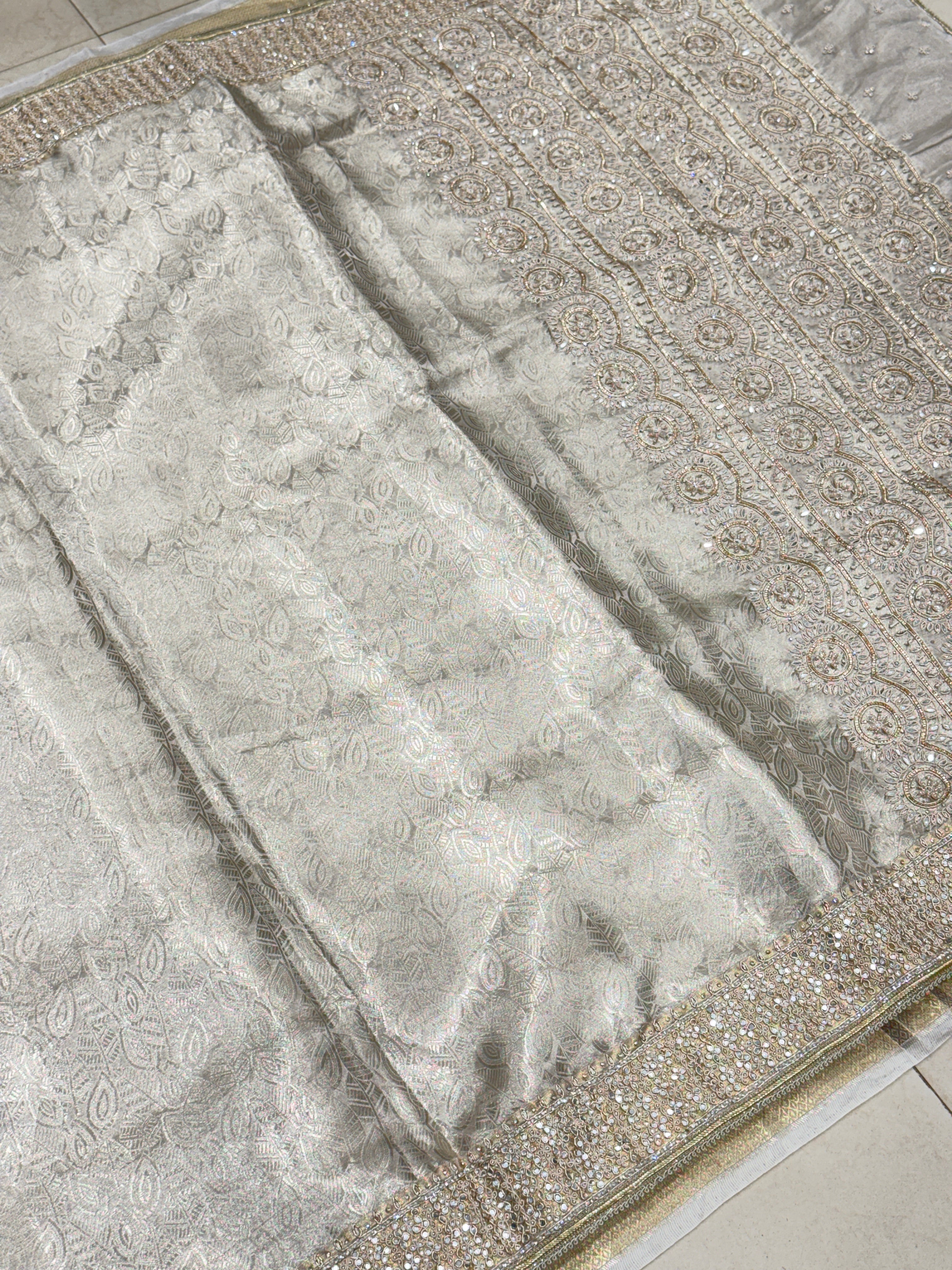 Silver Tissue Kanjivaram Contemporary Hand Embroidery Saree