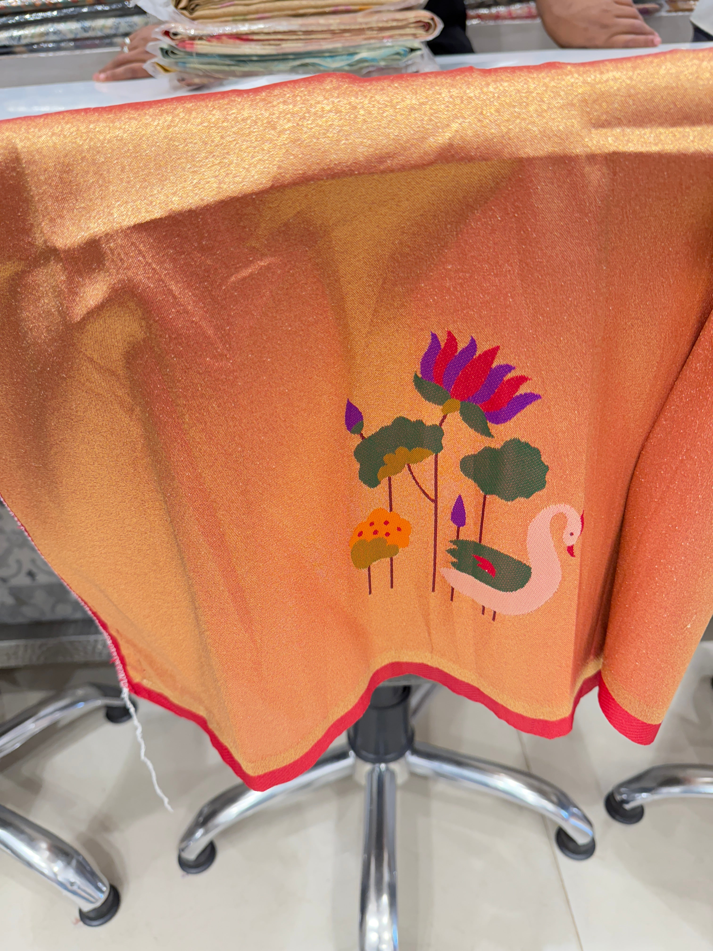 Swan Lotus Tissue Paithani Blouse Piece