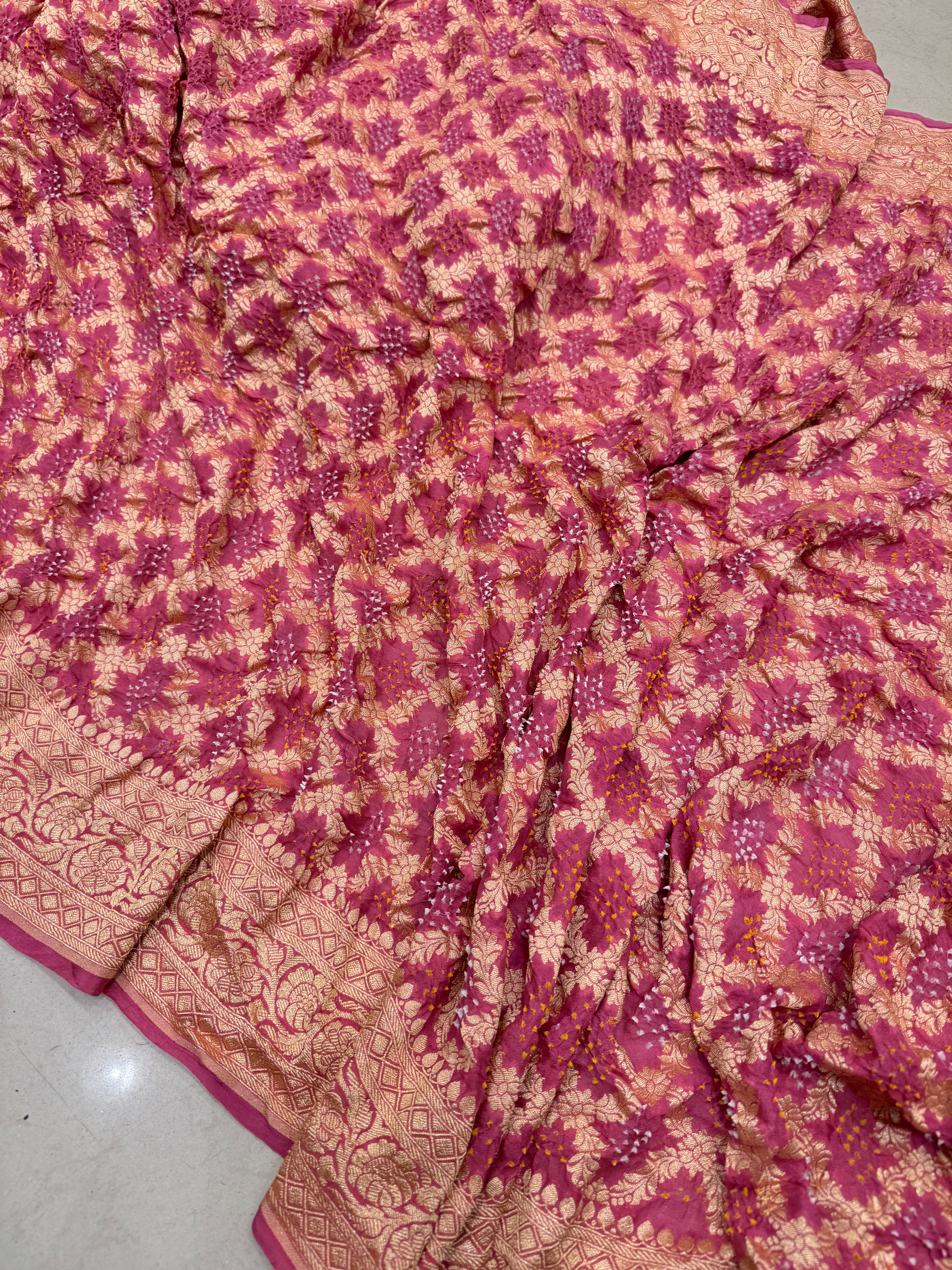 Garnet Pink Bandhej Bandhini Saree