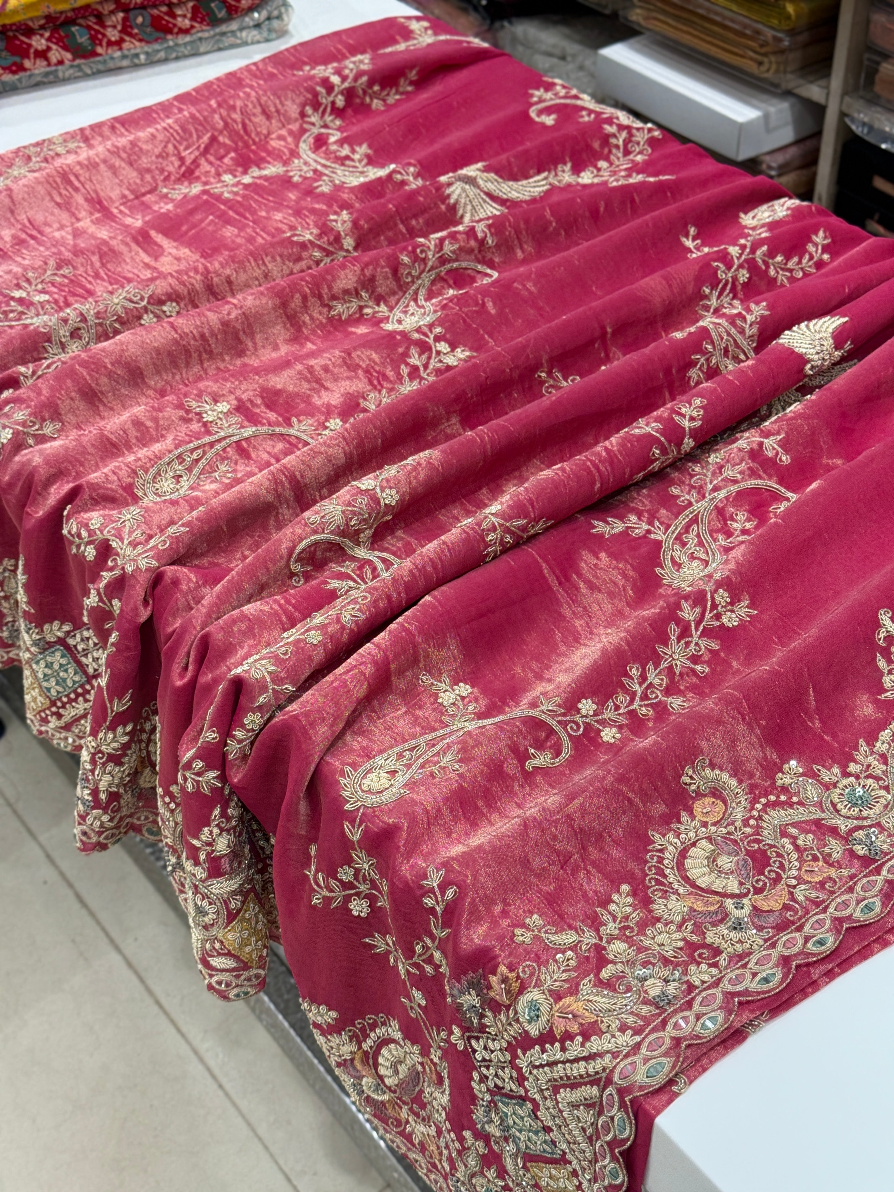 Rani Tissue Phoneix Edit Hand Embroidery Saree