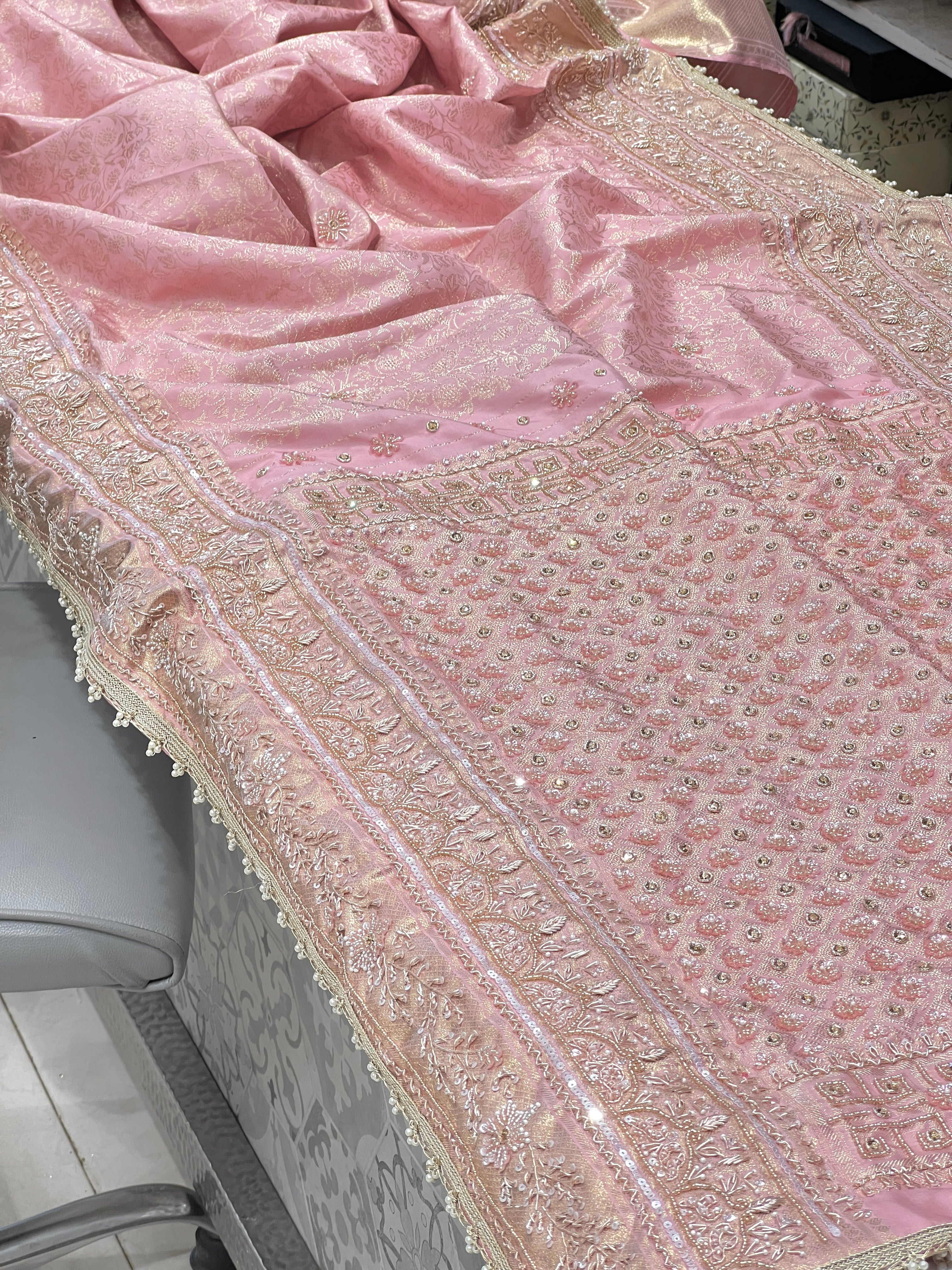 Pink Kanjivaram Hand Embroidery Saree