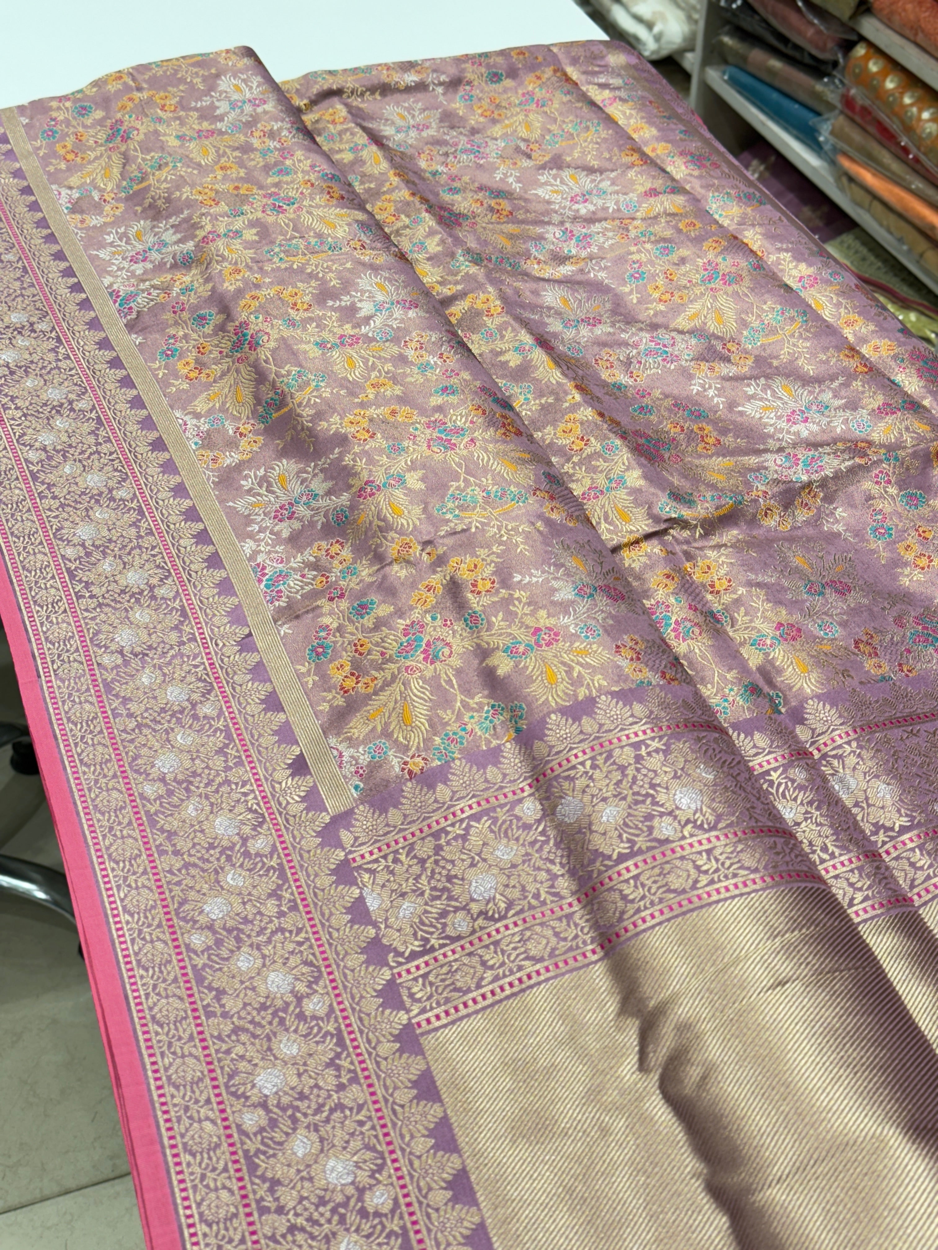 Lilac Meenakari Banarasi Zari Silk Saree