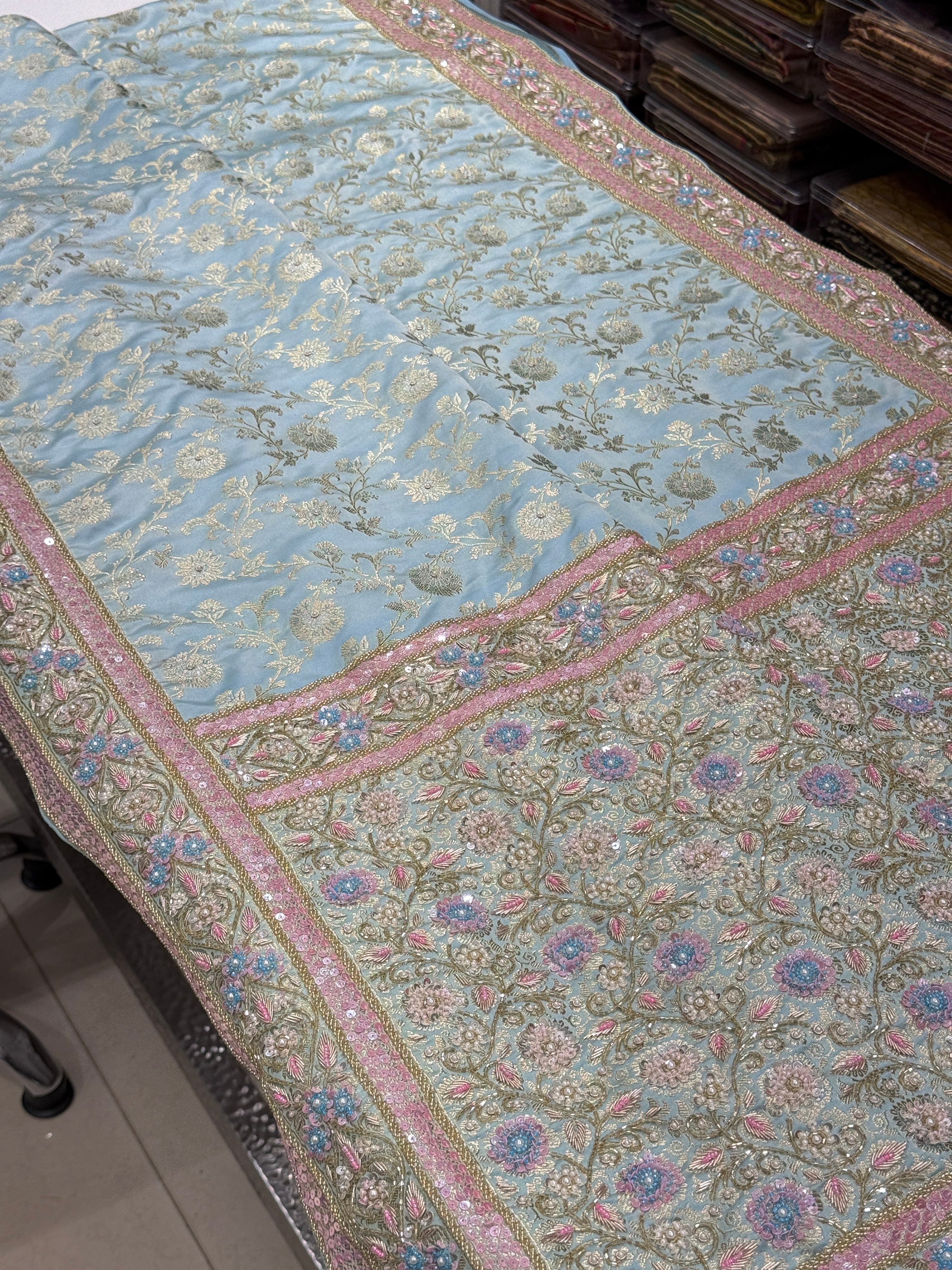 Light Blue Banarasi Small Jaal Fancy Embroidery Saree