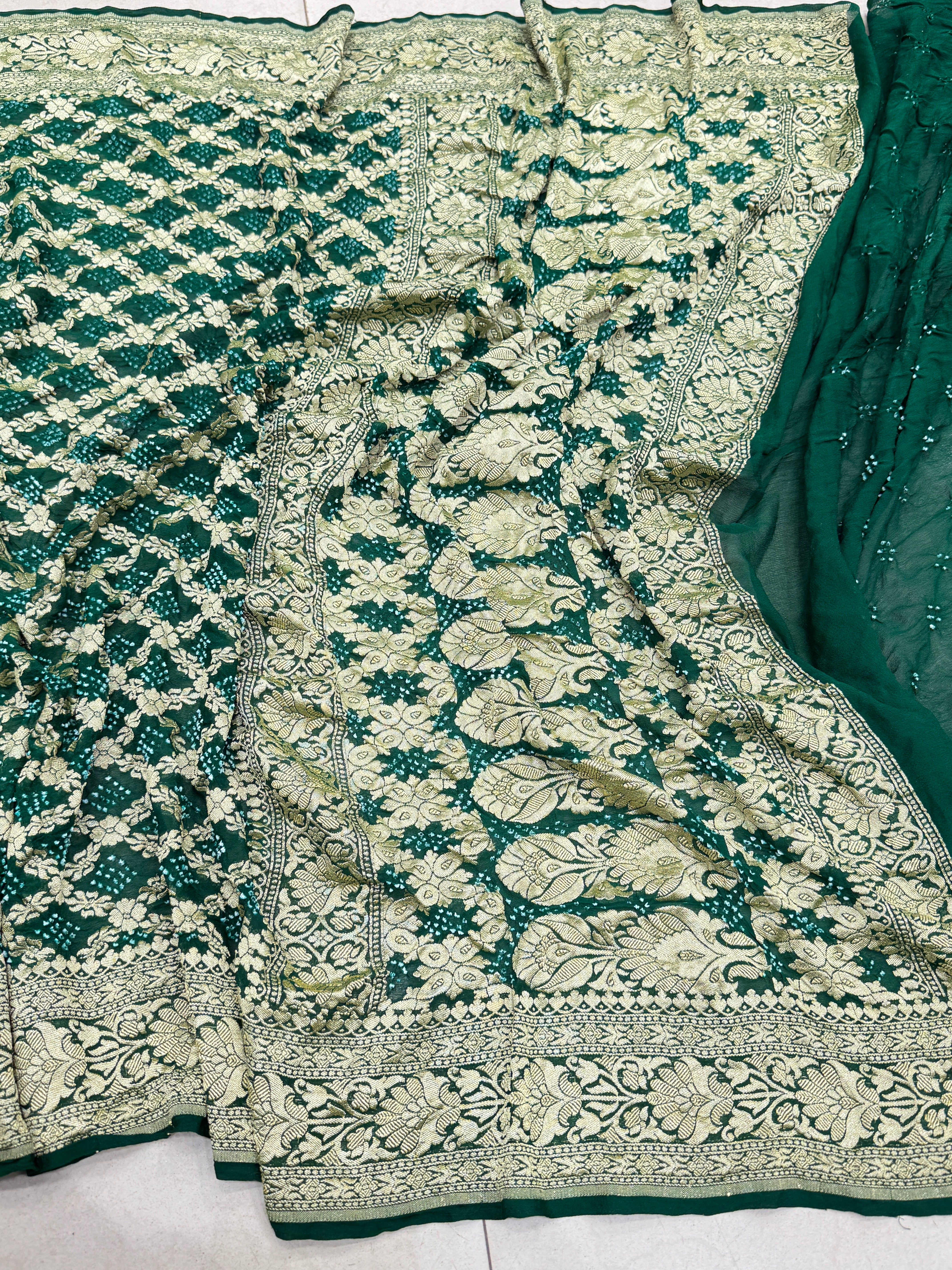 Bottle Green Bandhej Bandhini Saree