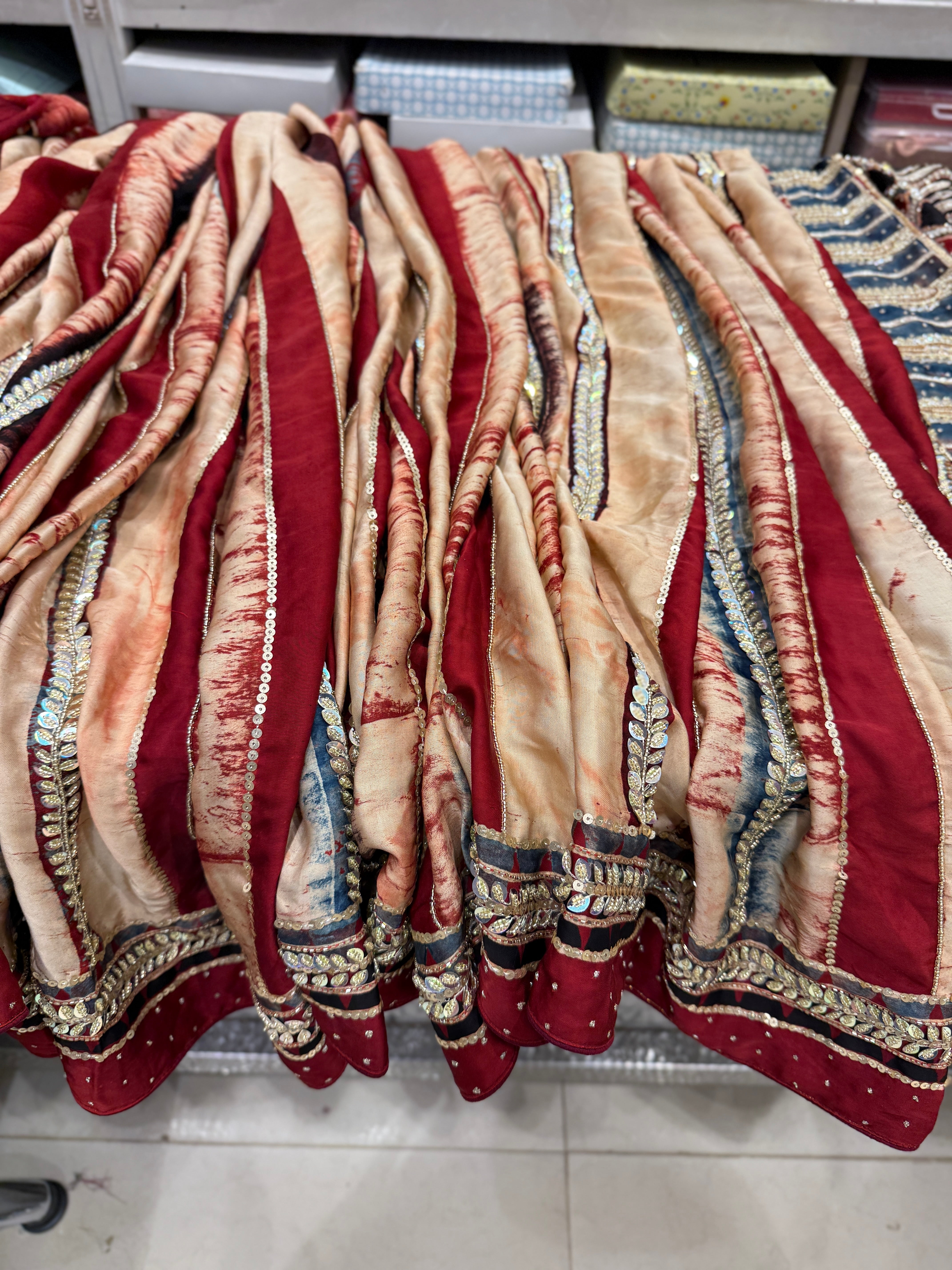 Ajrakh Hand Embroidery Zardosi Sequin Saree Contemporary