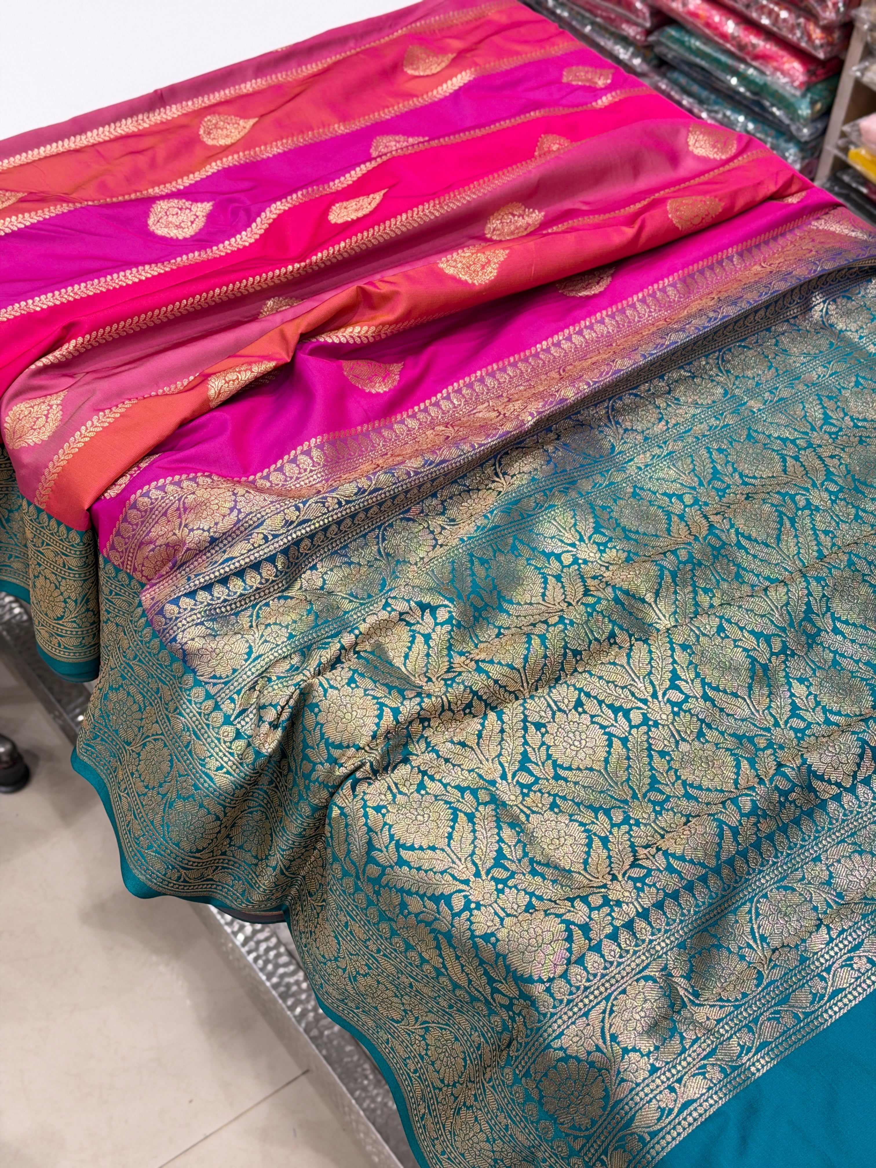 Rani Banarasi Rangkat Contrast Border Saree