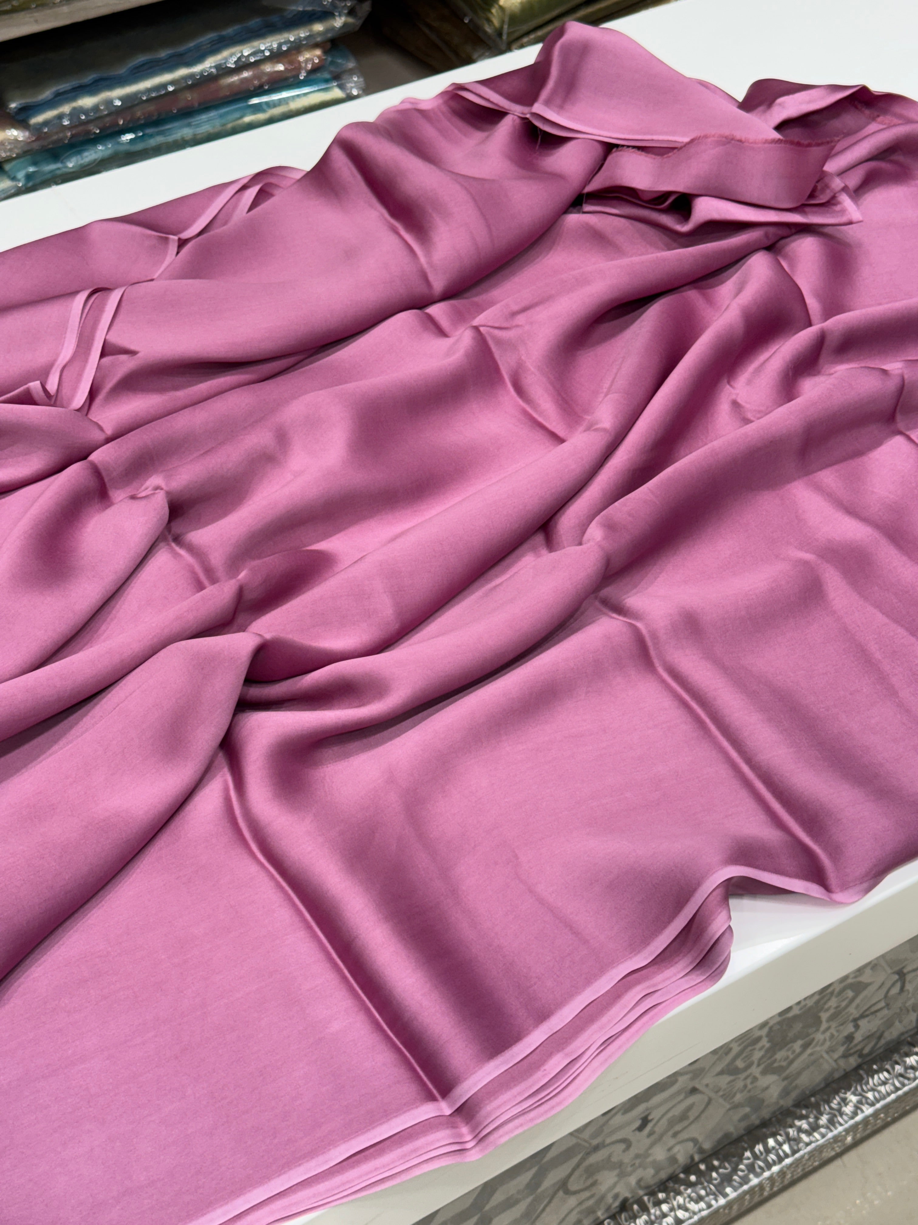 Lavender Pink Plain Satin Silk Saree