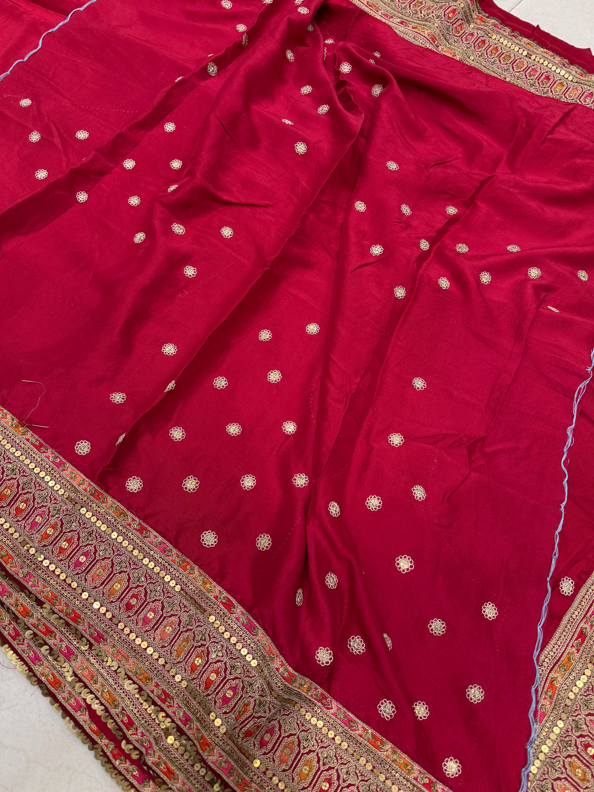 Red Pure Silk Sabyasachi Inspired Marodi Embroidery Saree