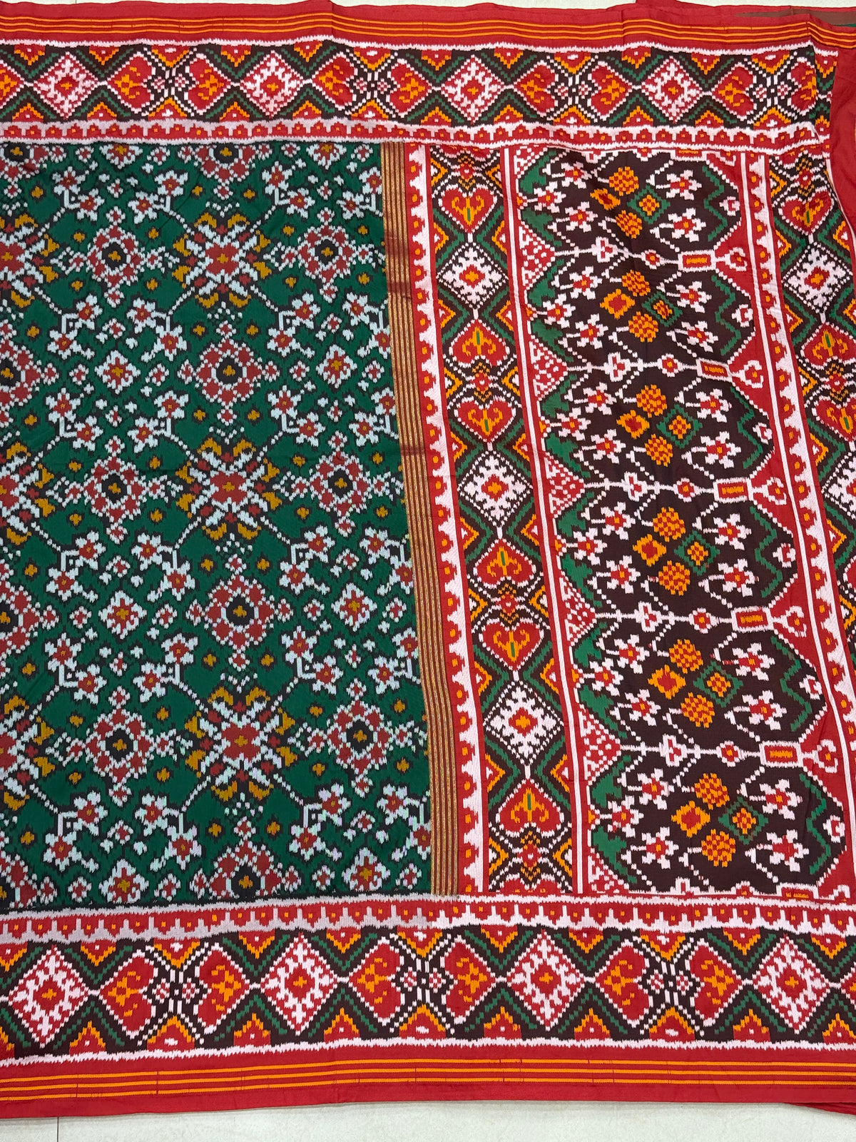 Green Red Manekchowk Semi Silk Weaved Patan Patola Saree
