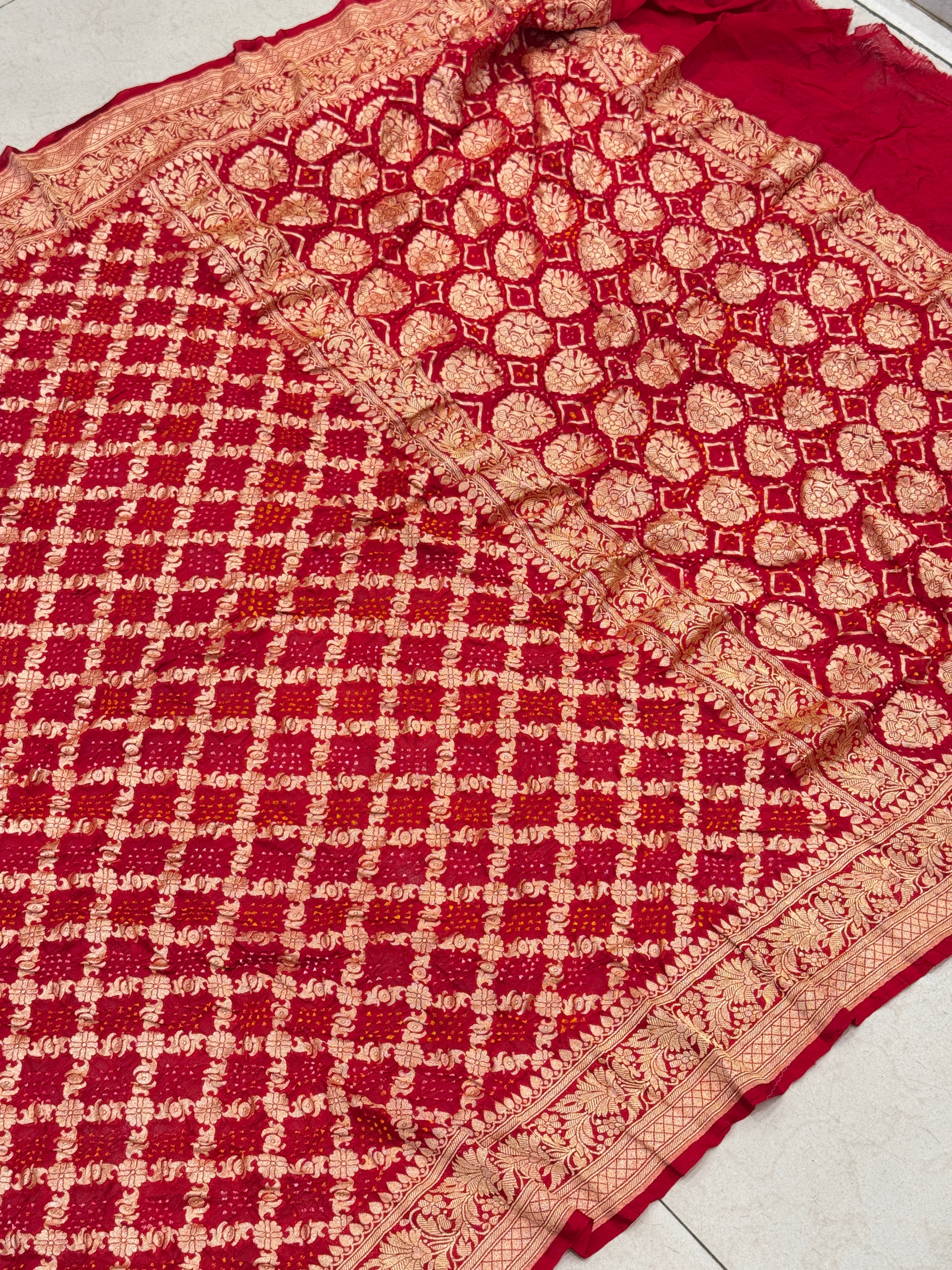 Red Bandhej Bandhini Saree