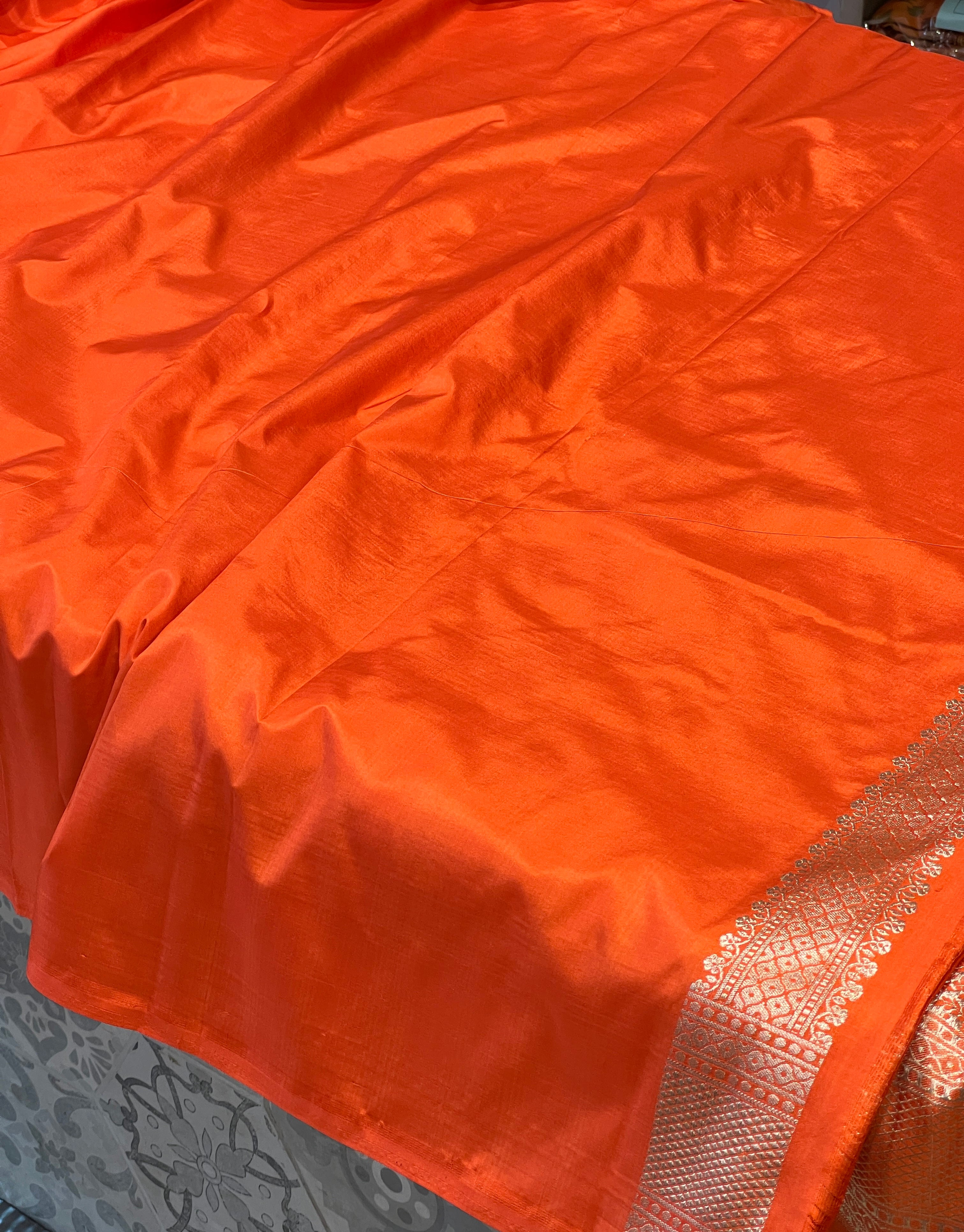 Orange Brocade Katan Silk Saree