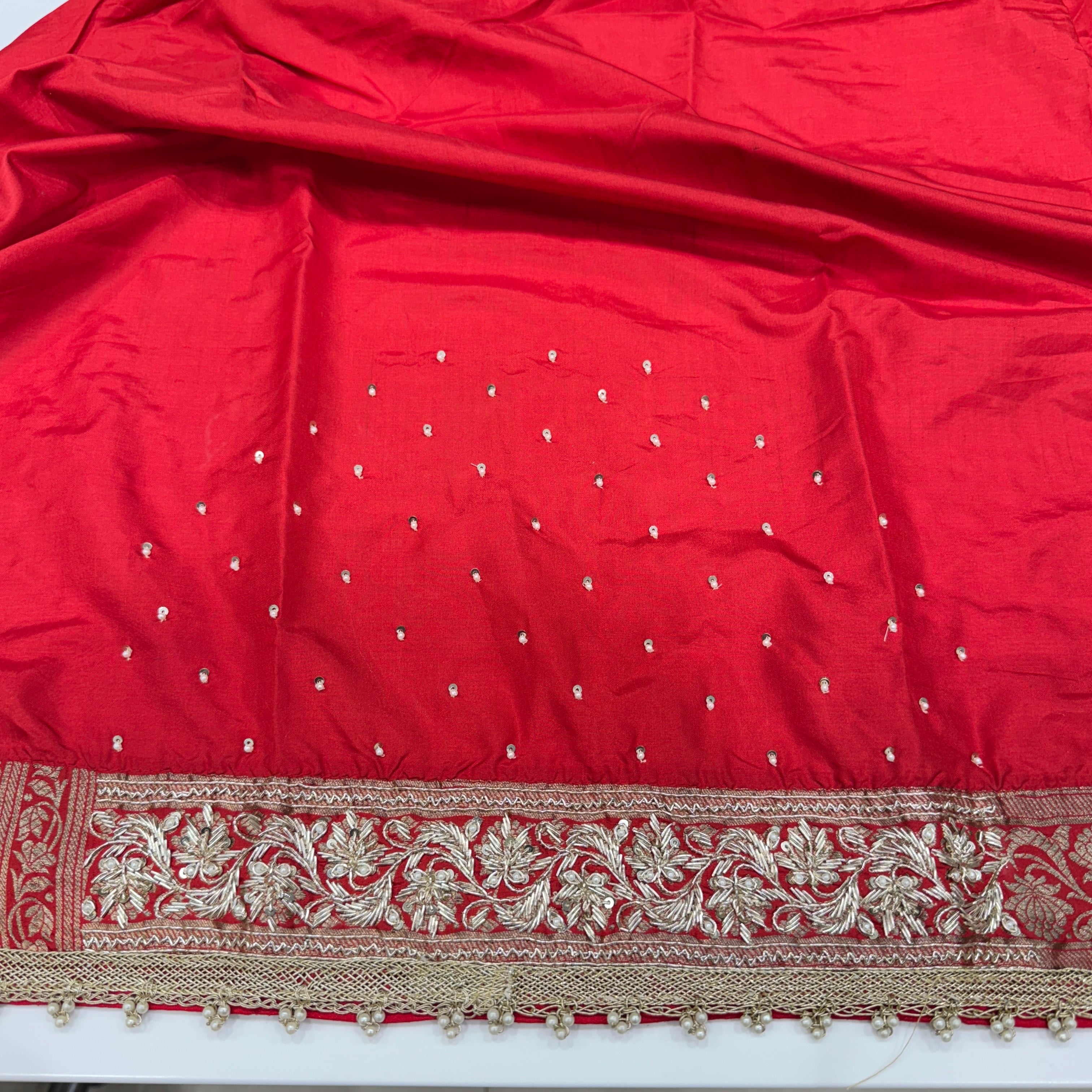 Red Silk Hand Embroidery Blouse Piece