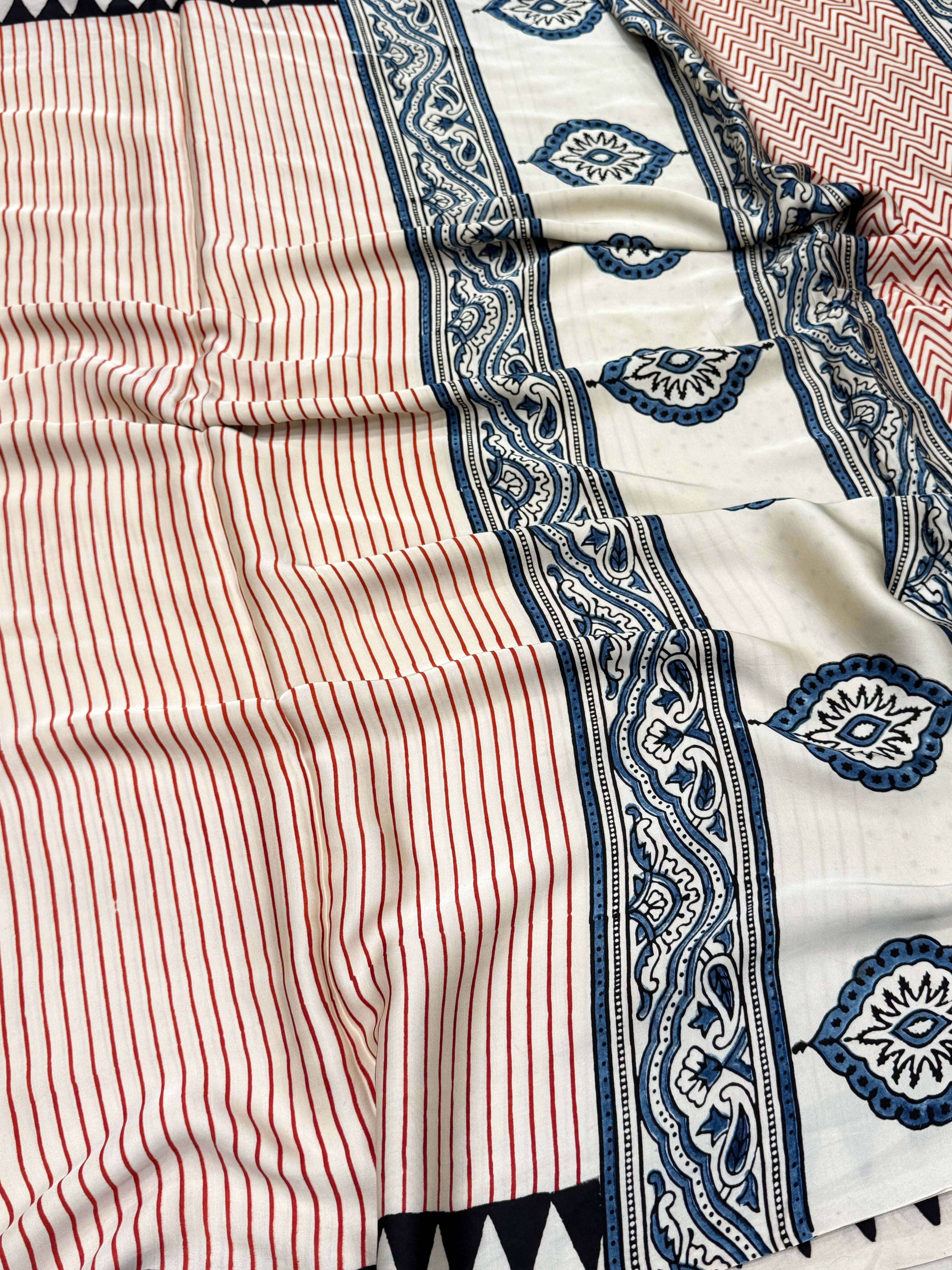Red Lines Contemporary Ajrakh Saree