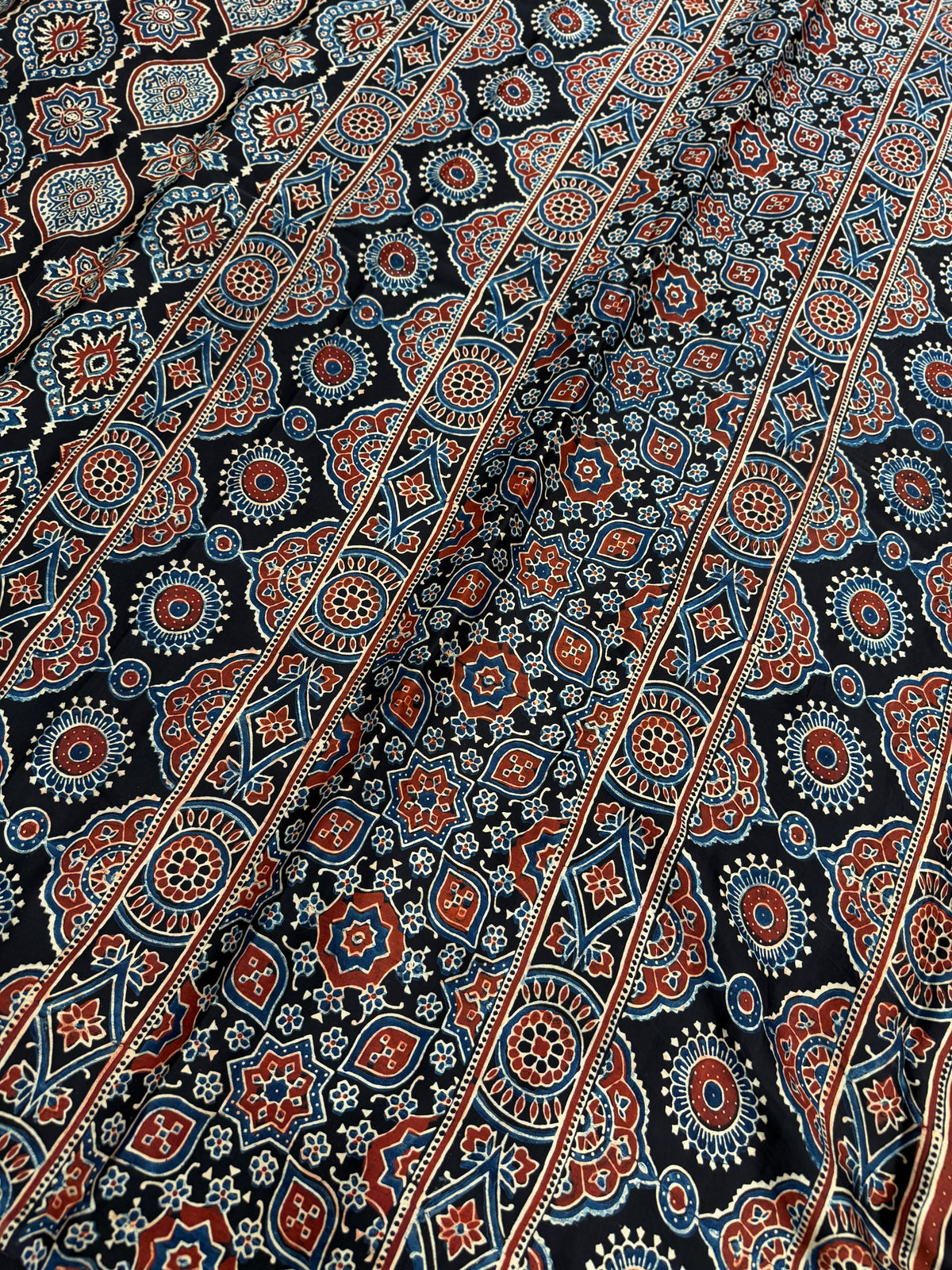 Black Badam Butta Jaal Ajrakh Hand Block Print Pure Gajji Silk Saree
