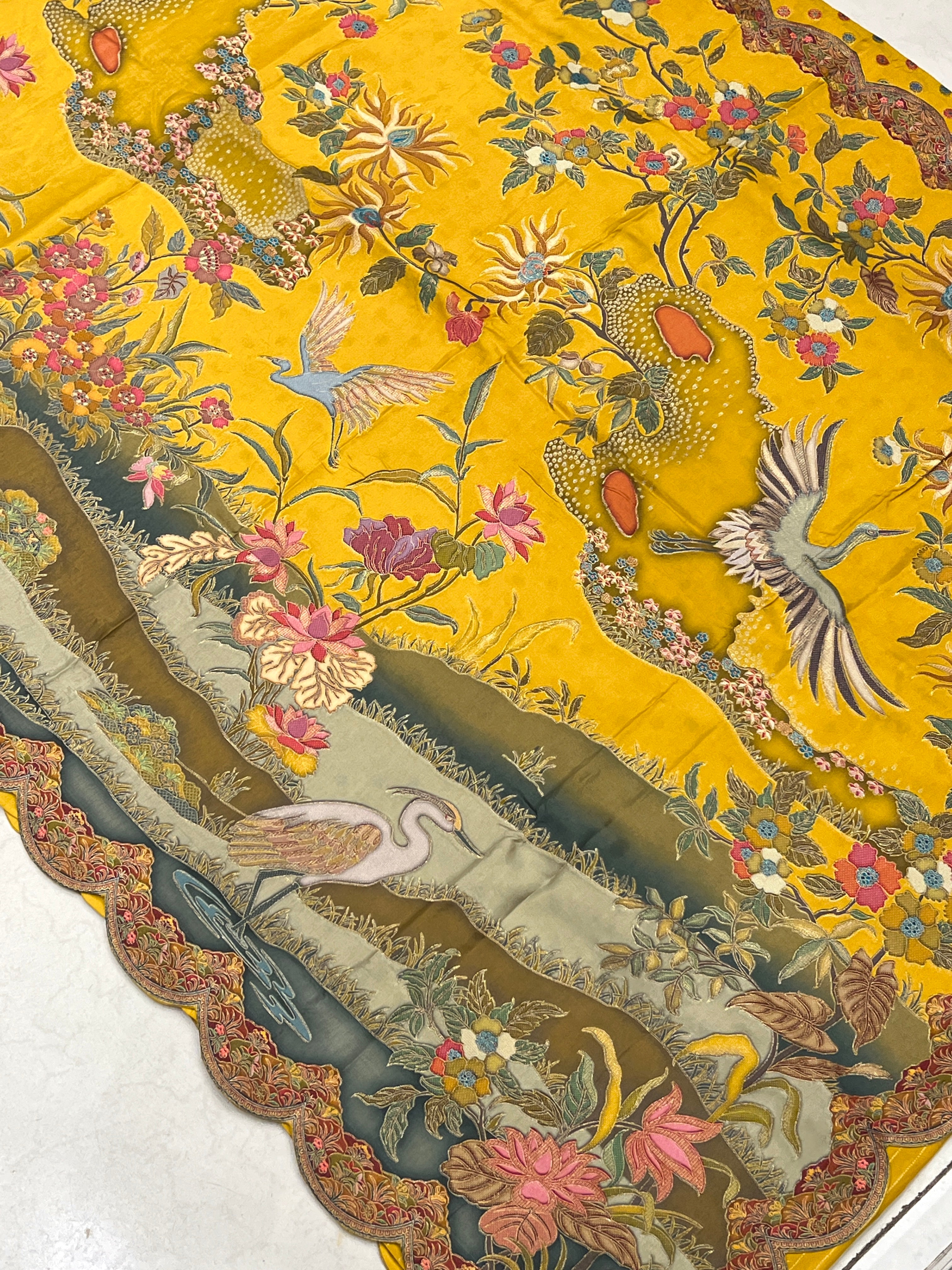Yellow Munga Silk Landscape Saree