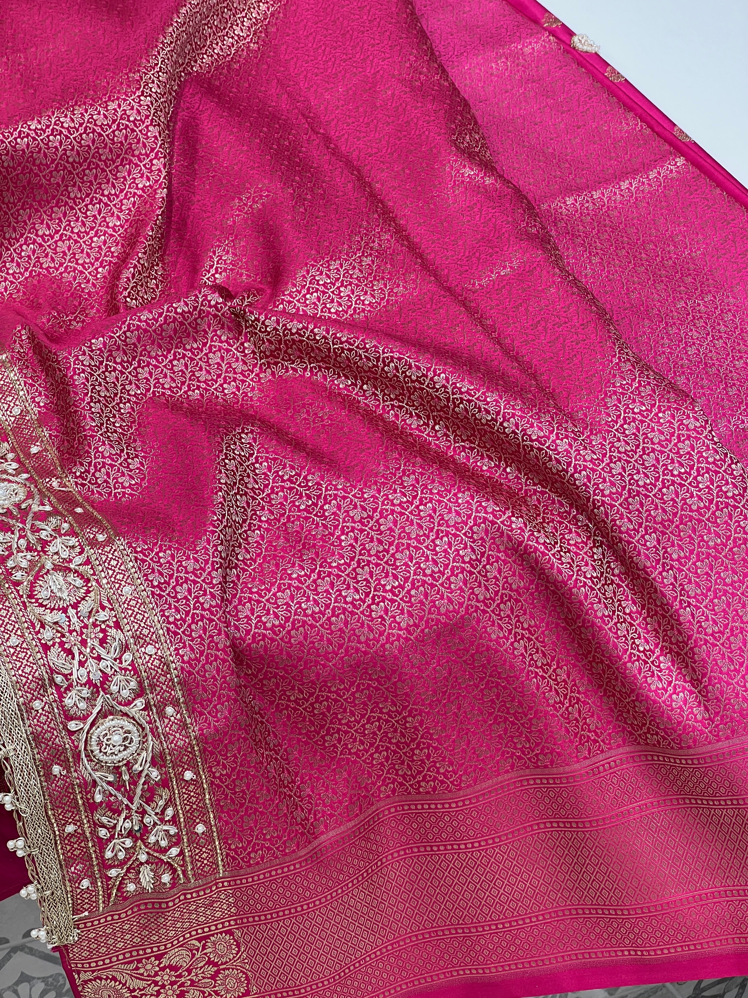 Rani Banarasi Buttis Hand Embroidery Saree