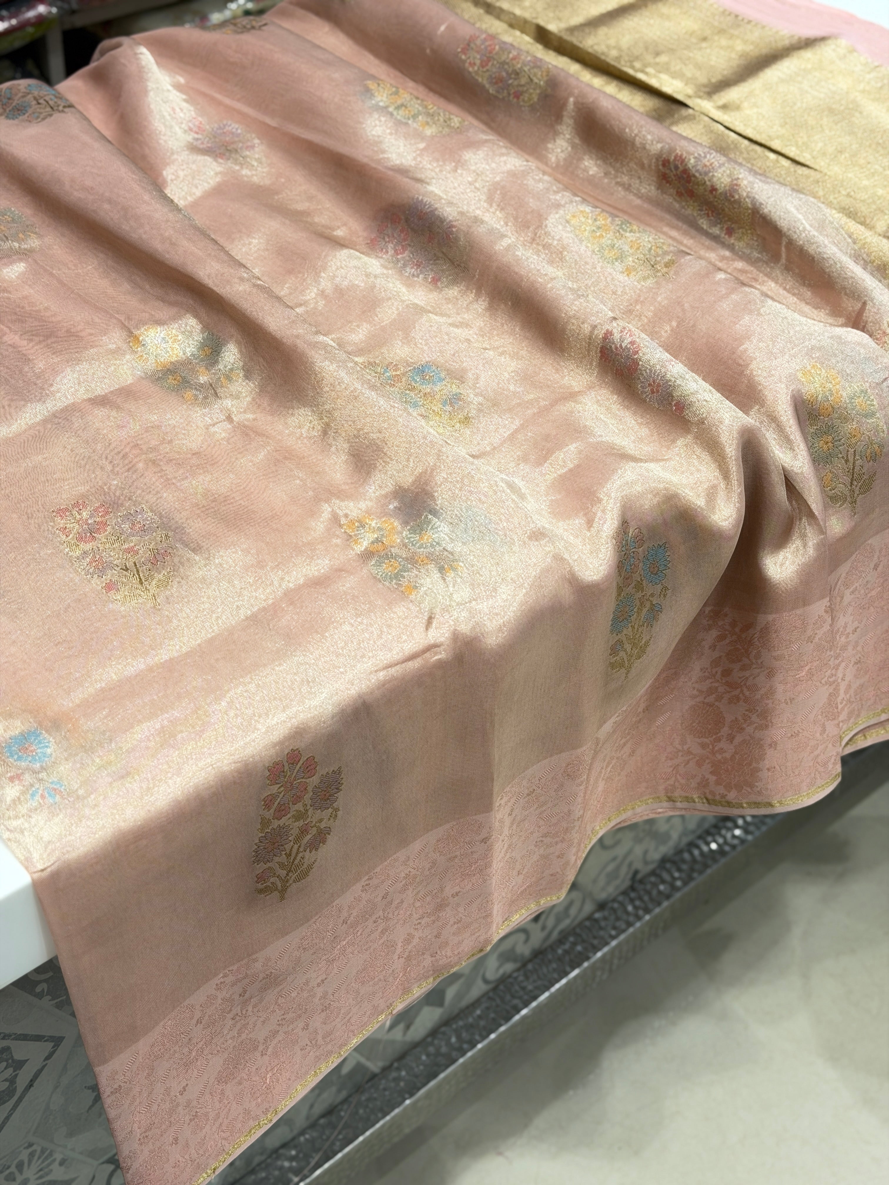 Pink Meenakari Tissue Buttas Banarasi Saree