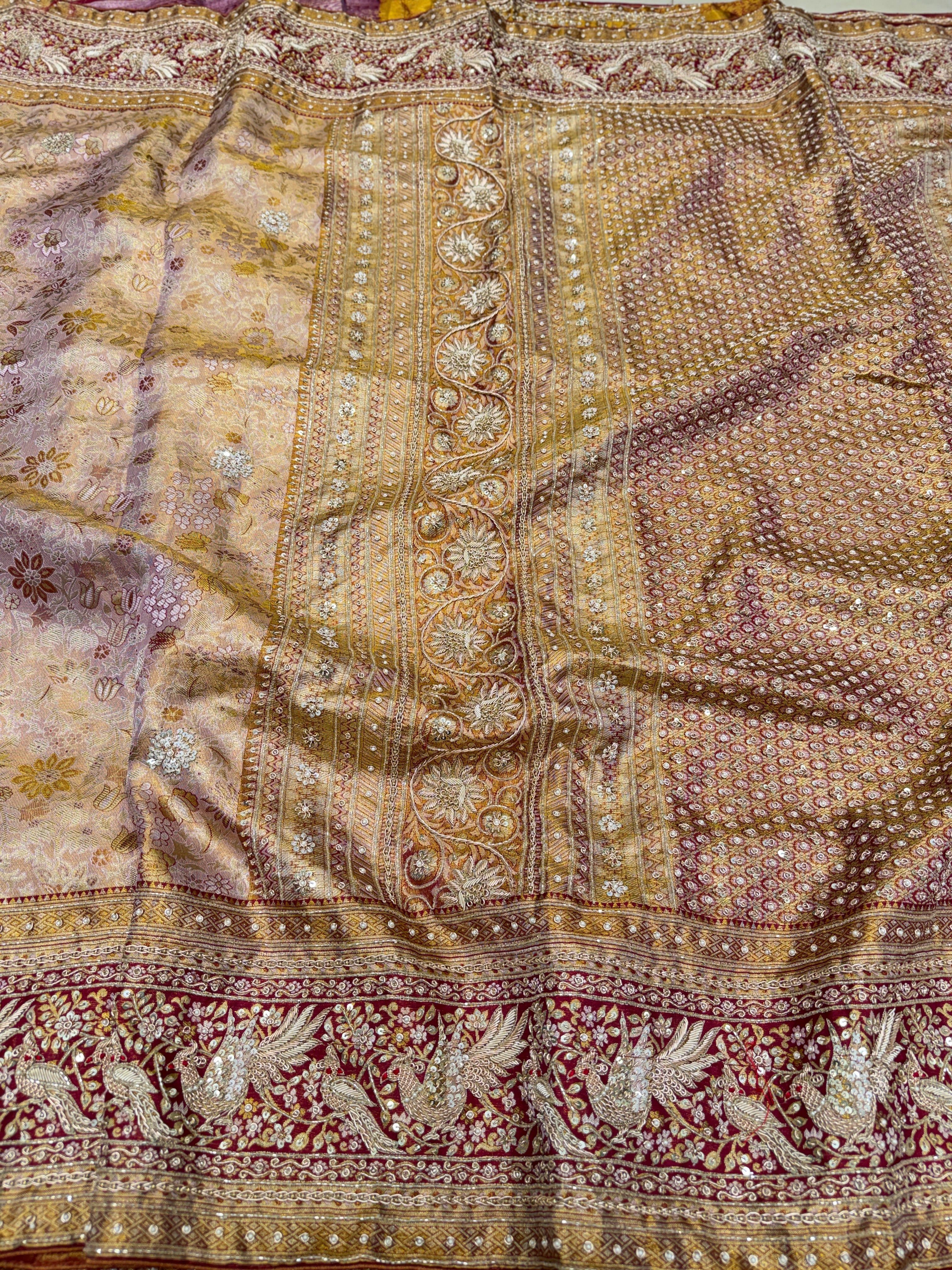 Pastel Pink Meenakari Tissue Kanjivaram Zardosi Hand Embroidery Saree