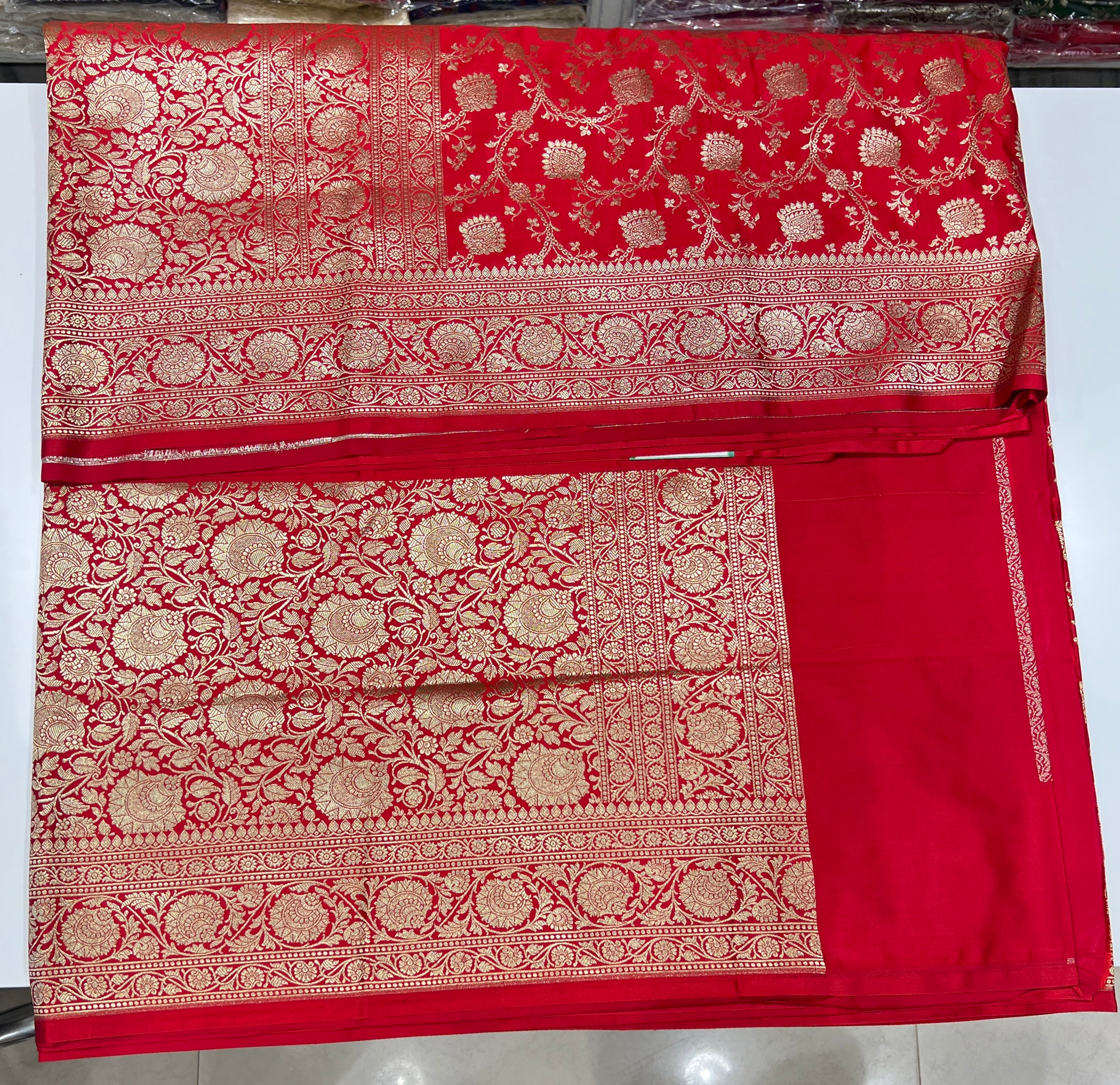 Red Banarasi Silk Anchor Jaal Saree