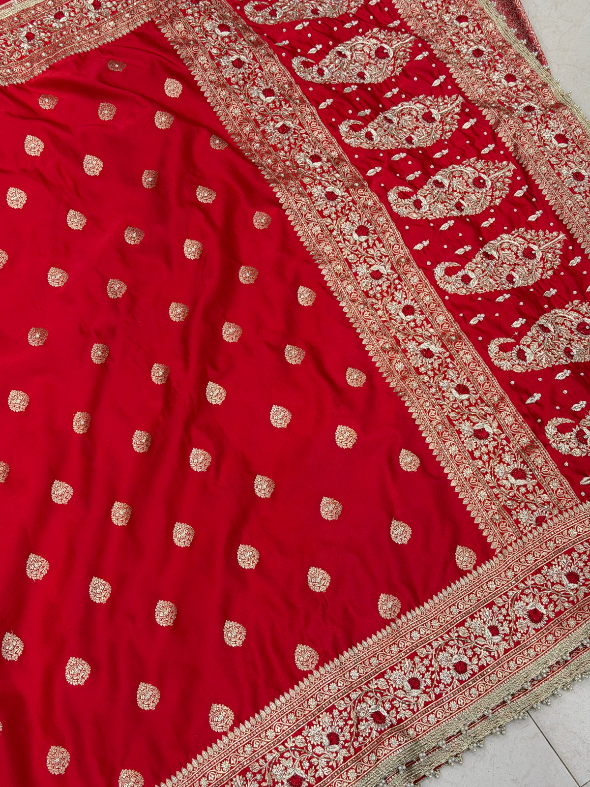Red Banarasi Silk Butti Resham Hand Embroidery Saree