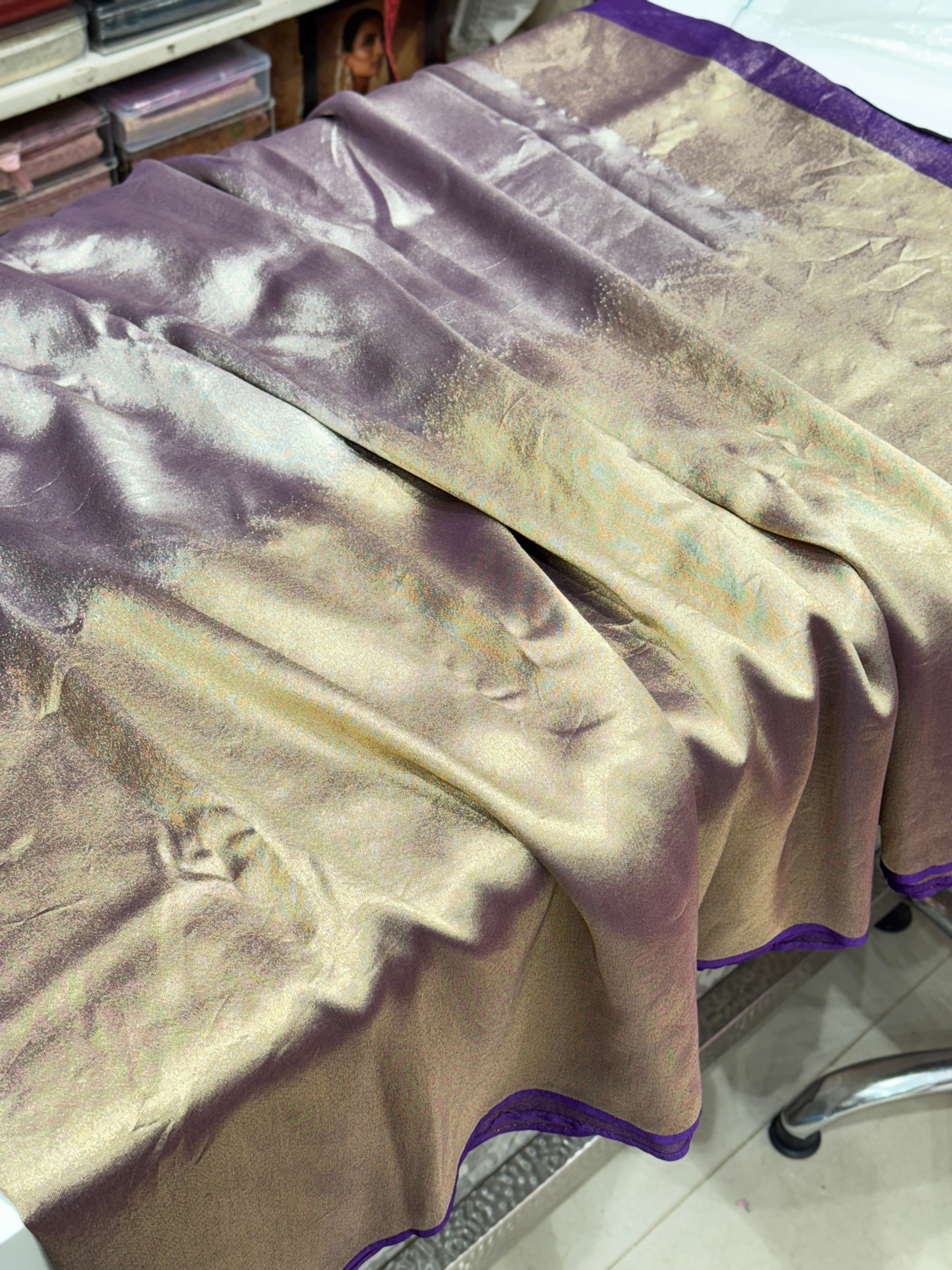 Violet Gold Silver Half Half Contemporary Banarasi Tissue Silk Saree