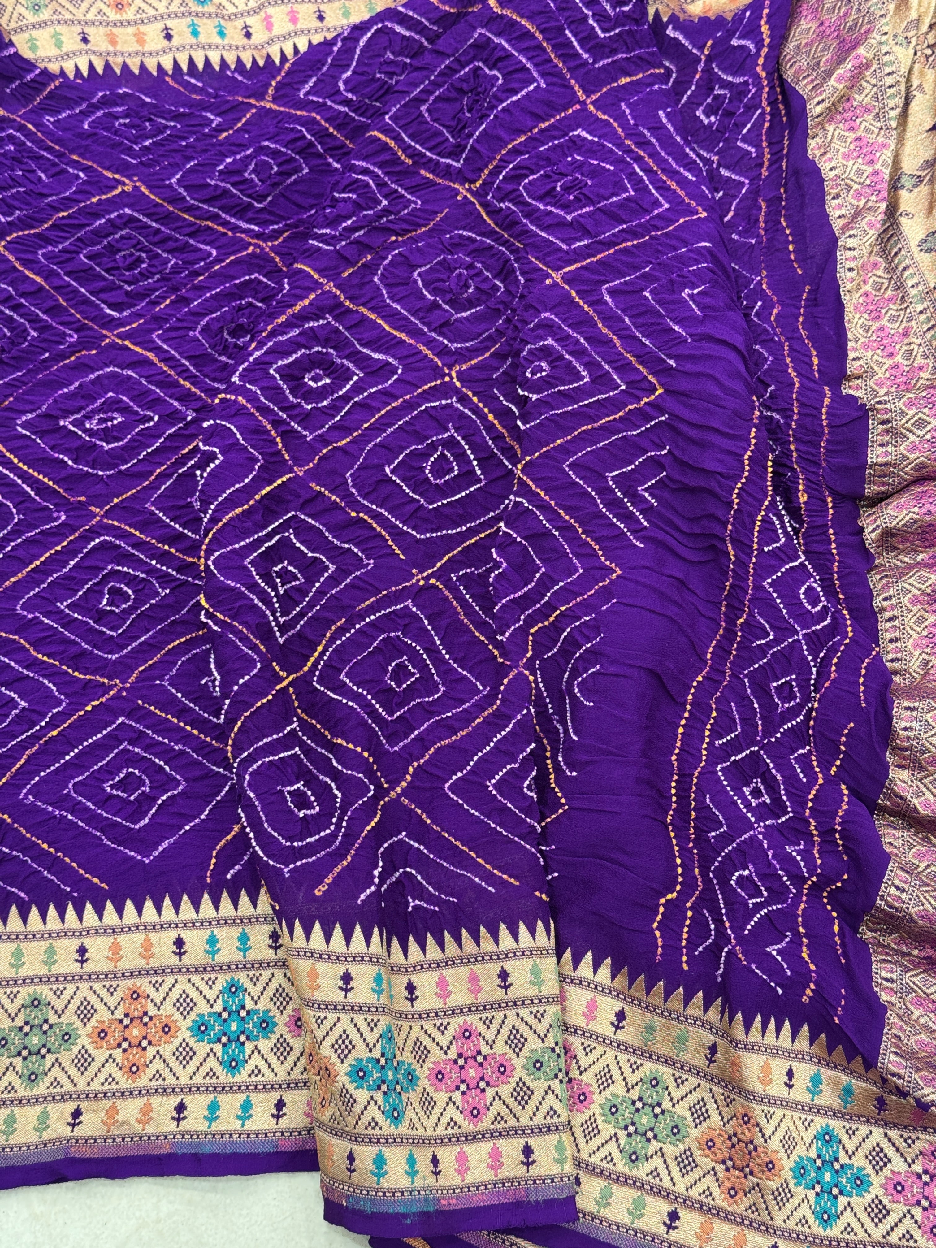 Rai Bandhej Violet Saree with Meenakari Weave