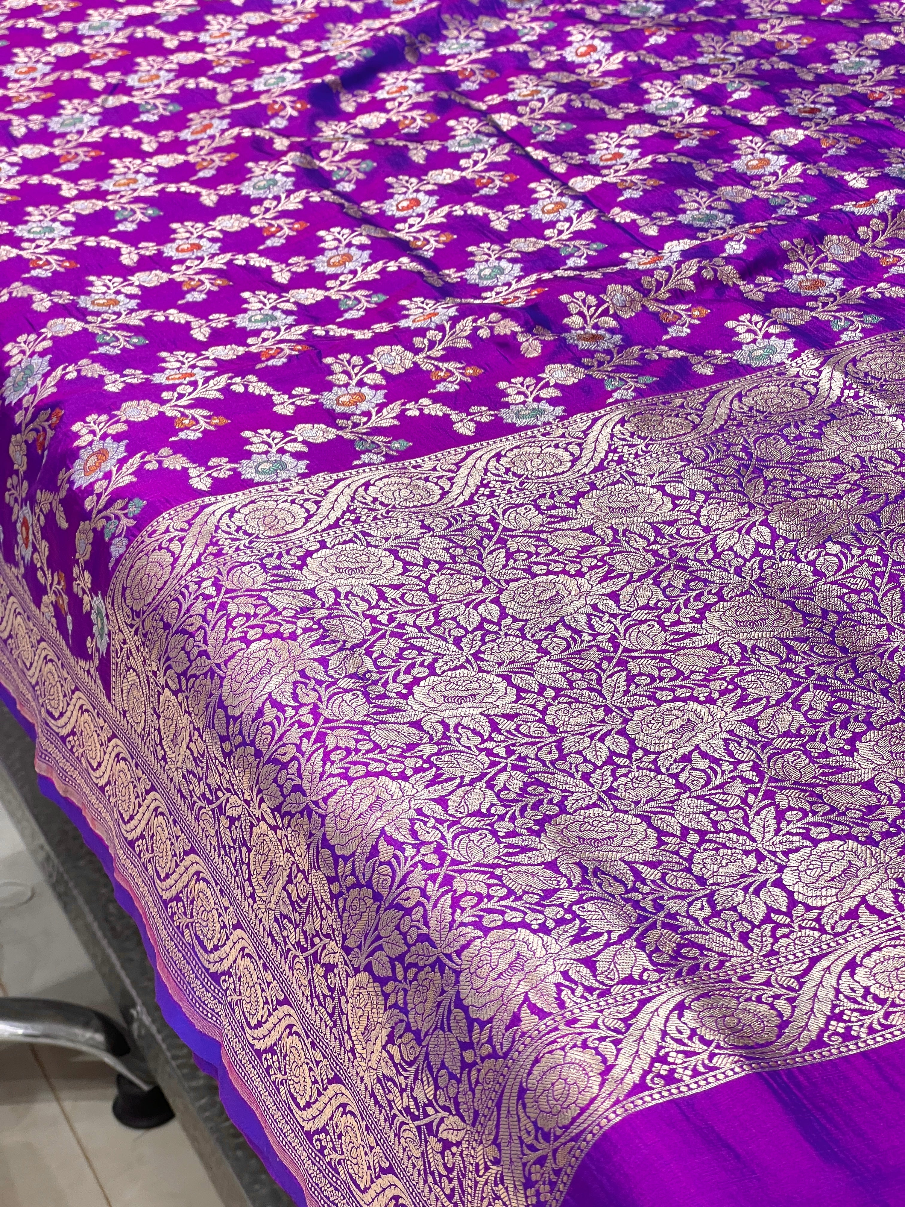 Purple Katan Silk Meenakari Jaal Saree