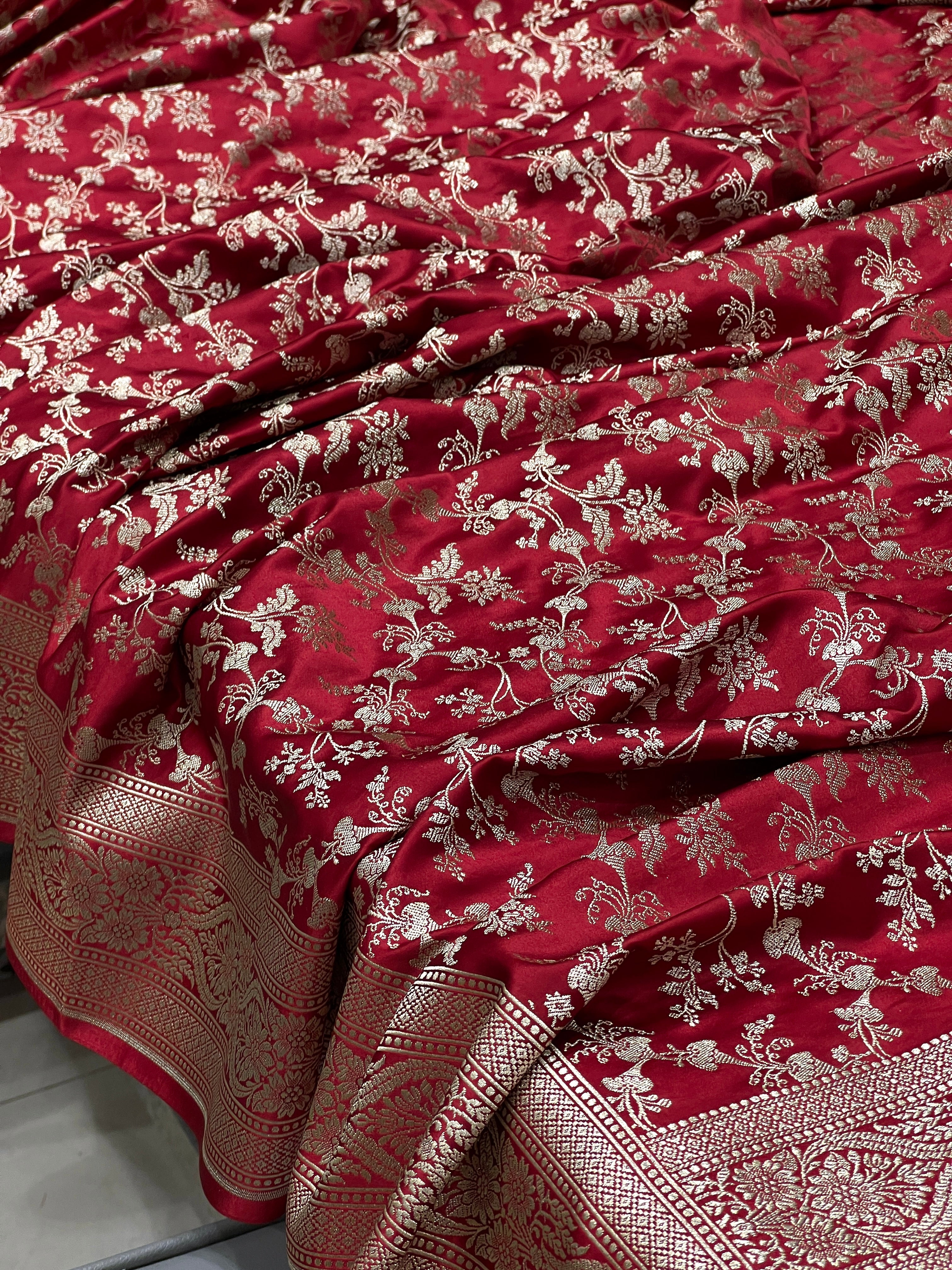 Maroon Banarasi Silk Bloom Border Saree