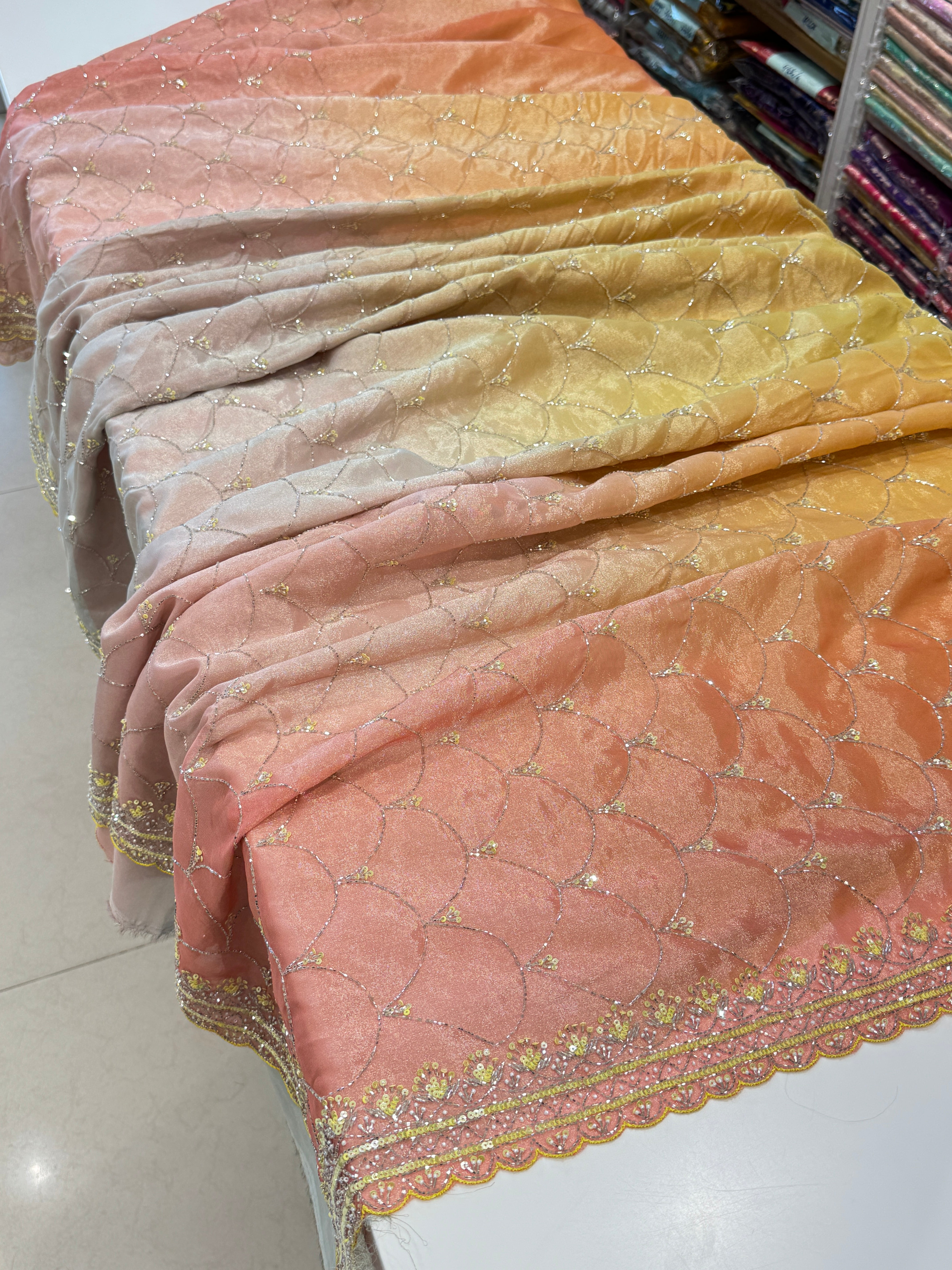 Crepe Tissue Shaded Sequin Embroidery Saree