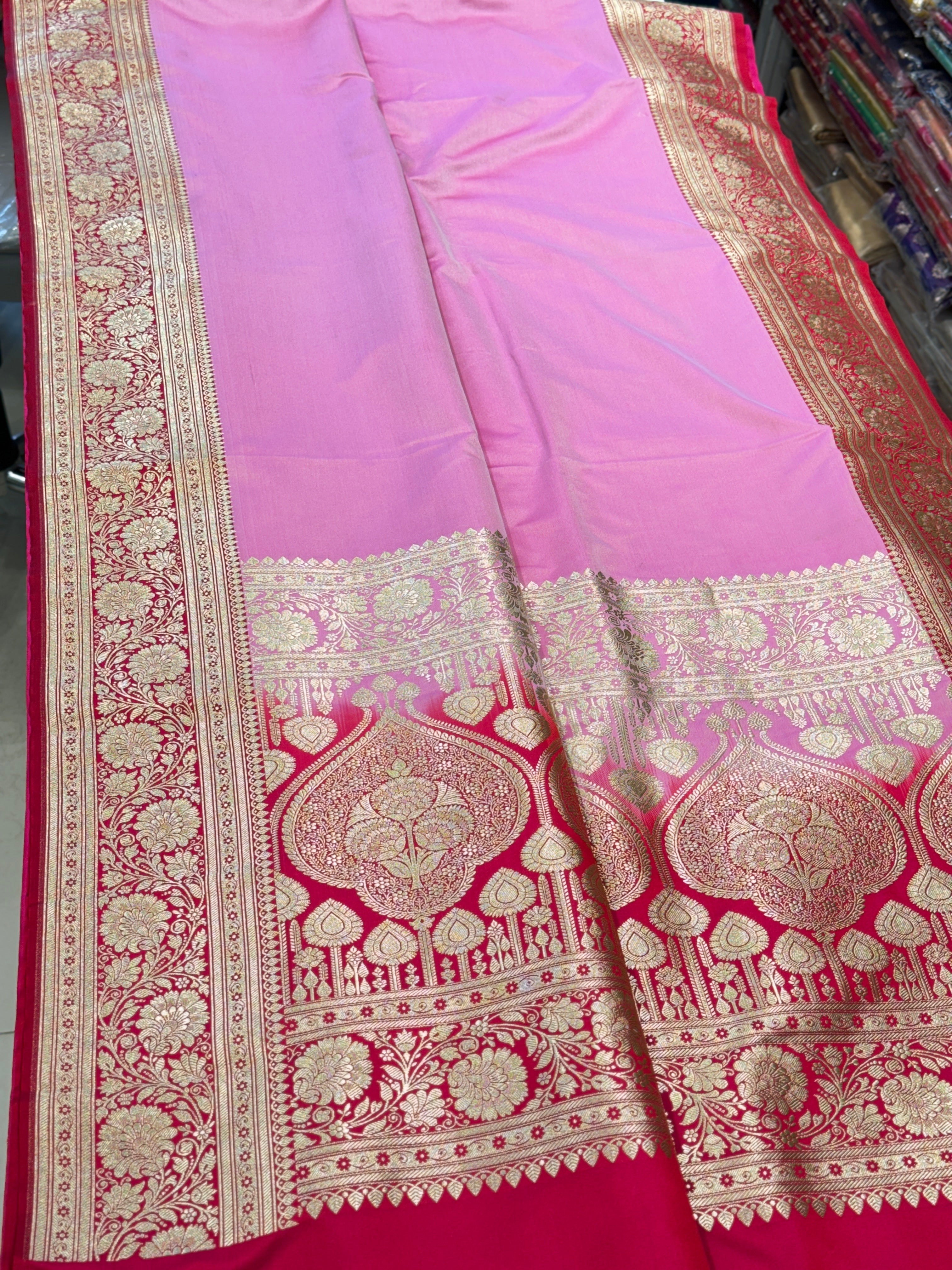 Pink Banarasi Silk Red Border Saree