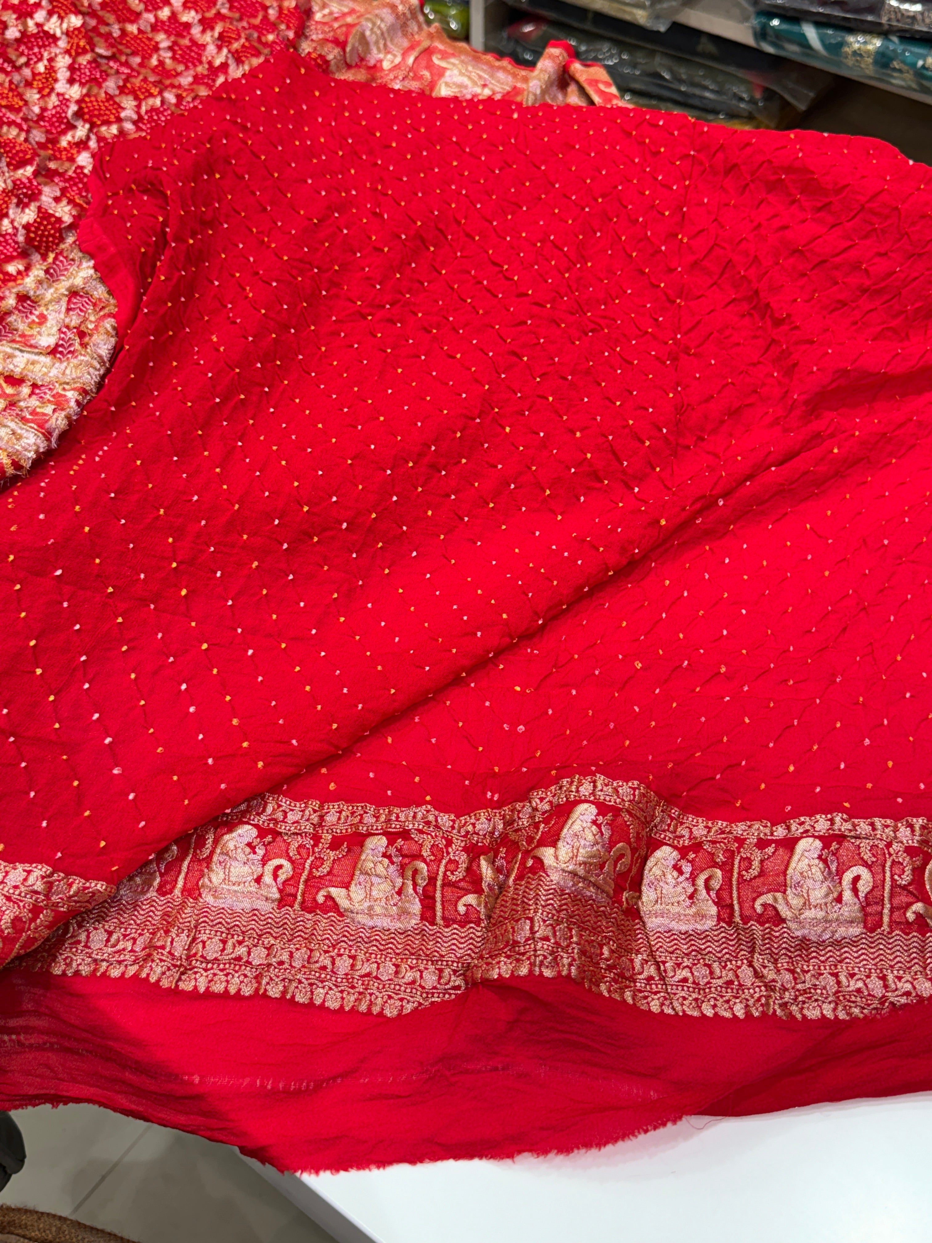 Red Sona Roopa Handmade Bandhej Saree