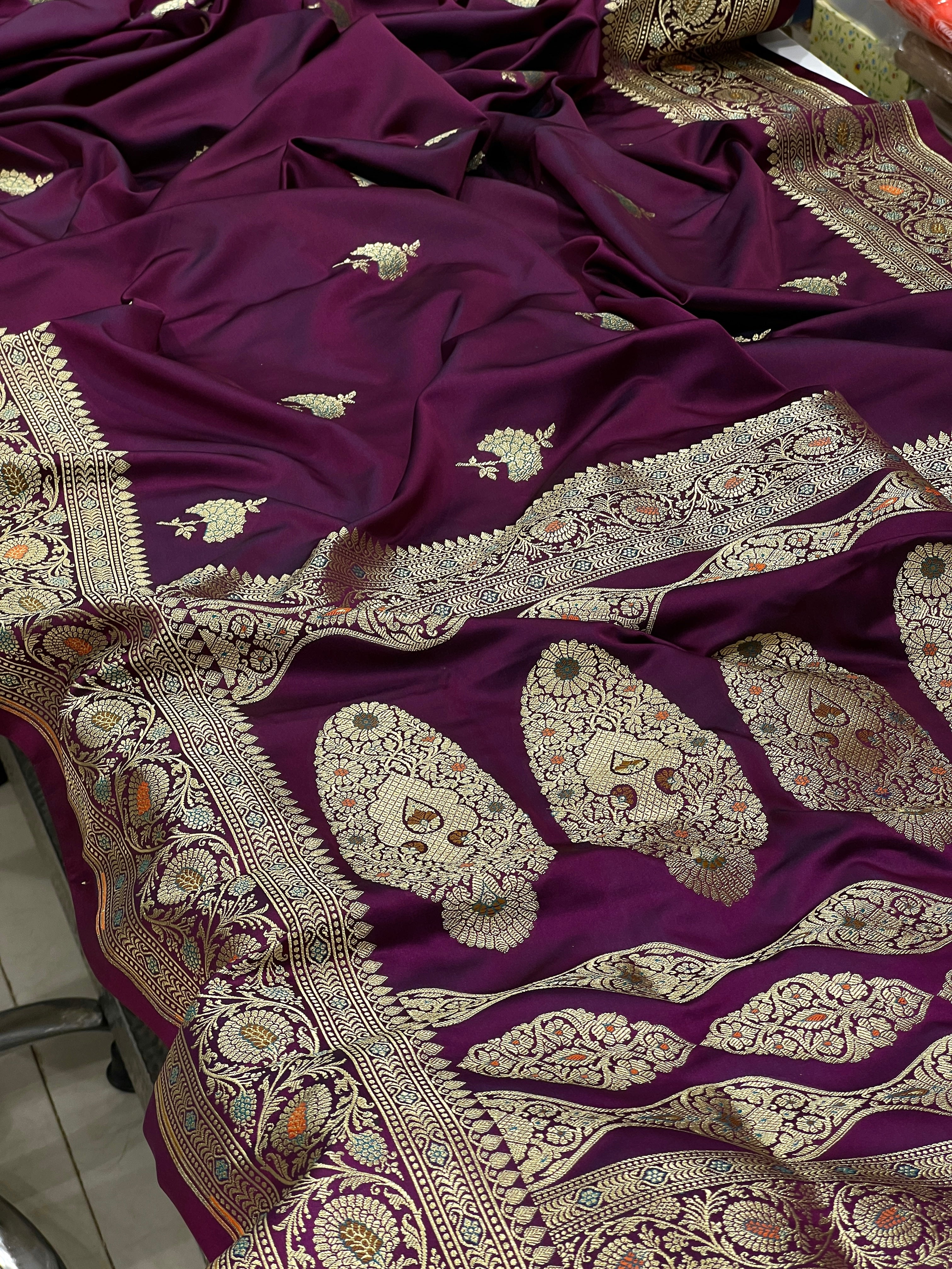 Wine Banarasi Silk Butta Saree