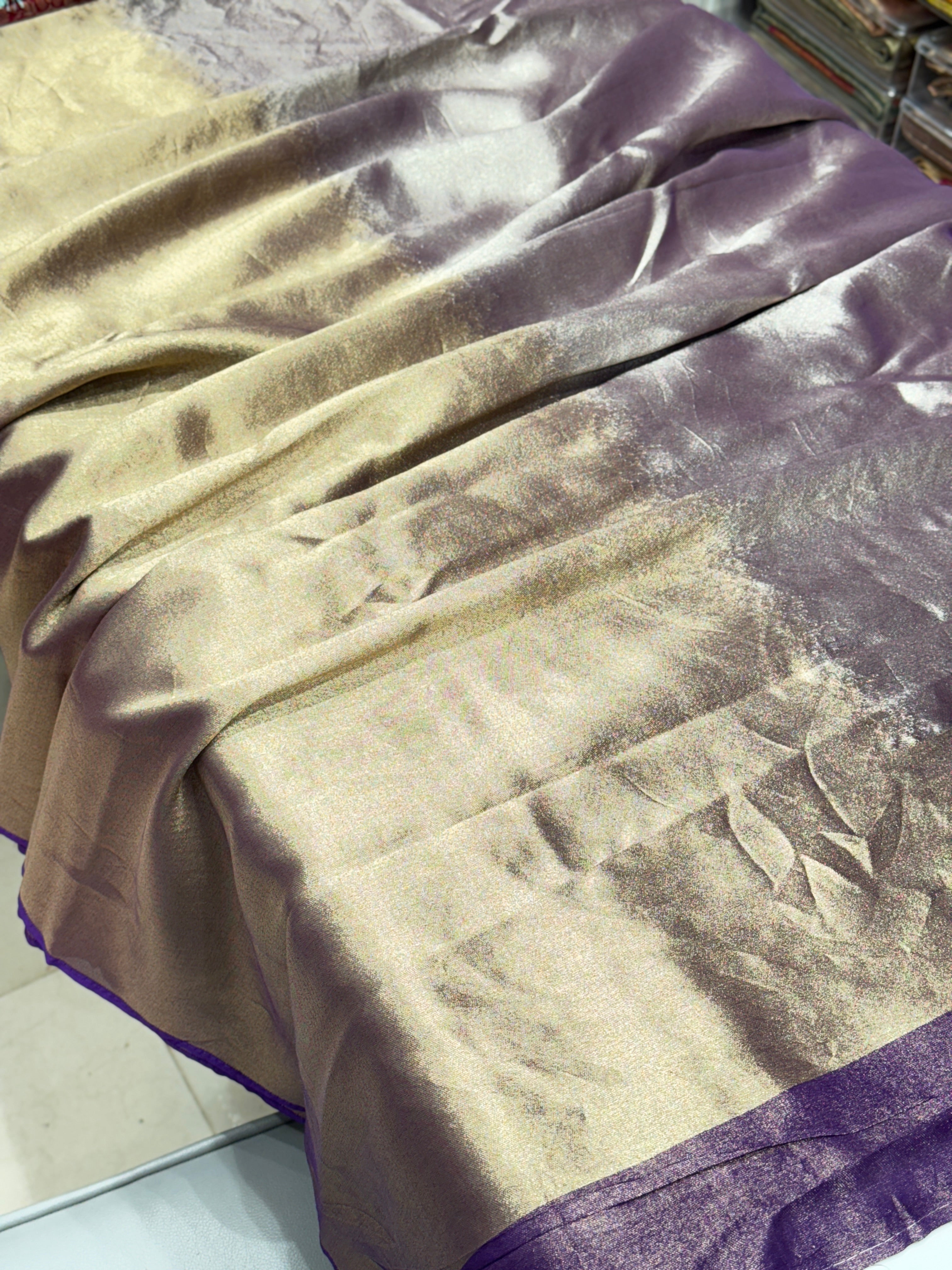 Violet Gold Silver Half Half Contemporary Banarasi Tissue Silk Saree